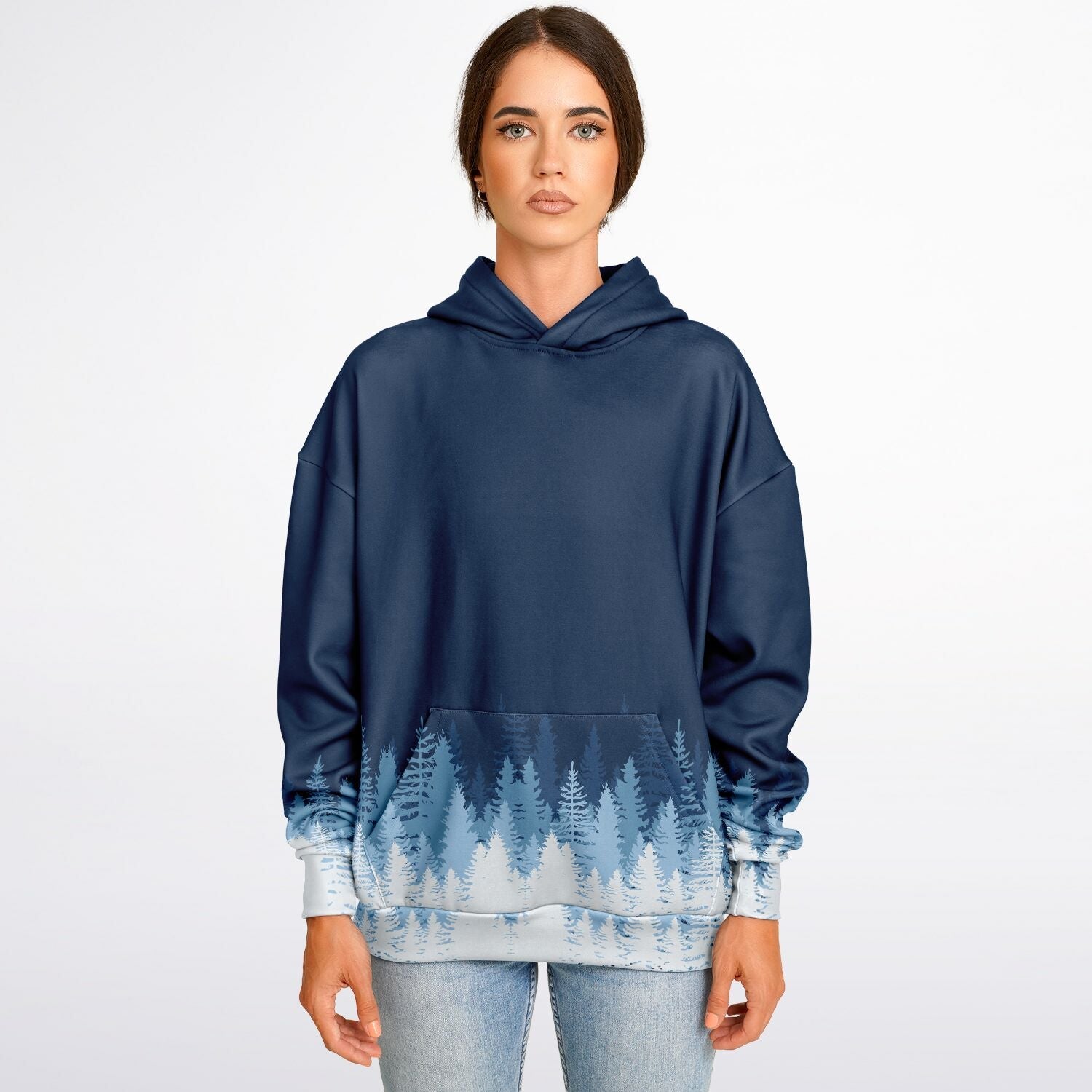 Heavyweight Oversized Hoodie | Blue & White Winter Forest | Camo Colors