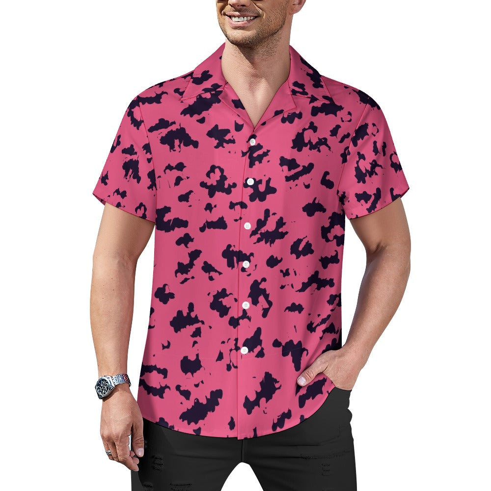 Pink Leopard Men's Shirt | Classic Cuban Collar Design | Camo Colors