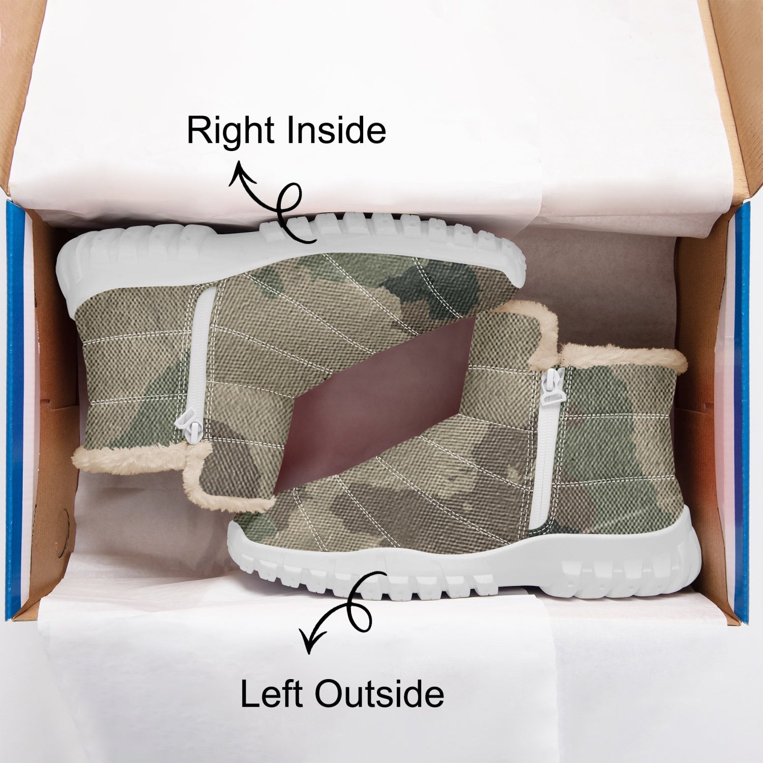 Camo Boots | Cotton-pad Fur Zipper Up | Dirty Brown Camo Colors