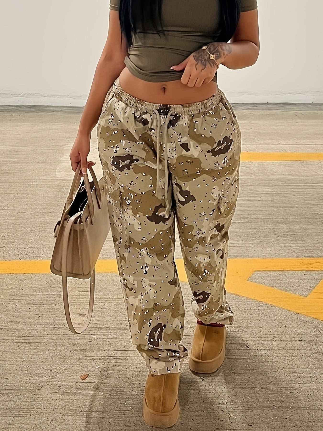 Y2K Style US Marines Pattern Drawstring Cargo Pants | Camo Colors