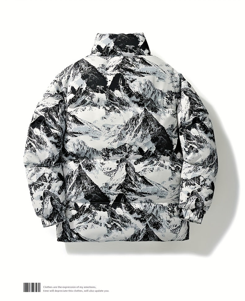 Men's Camo Hooded Puffer Jacket with Zip-Up Front Camo Colors