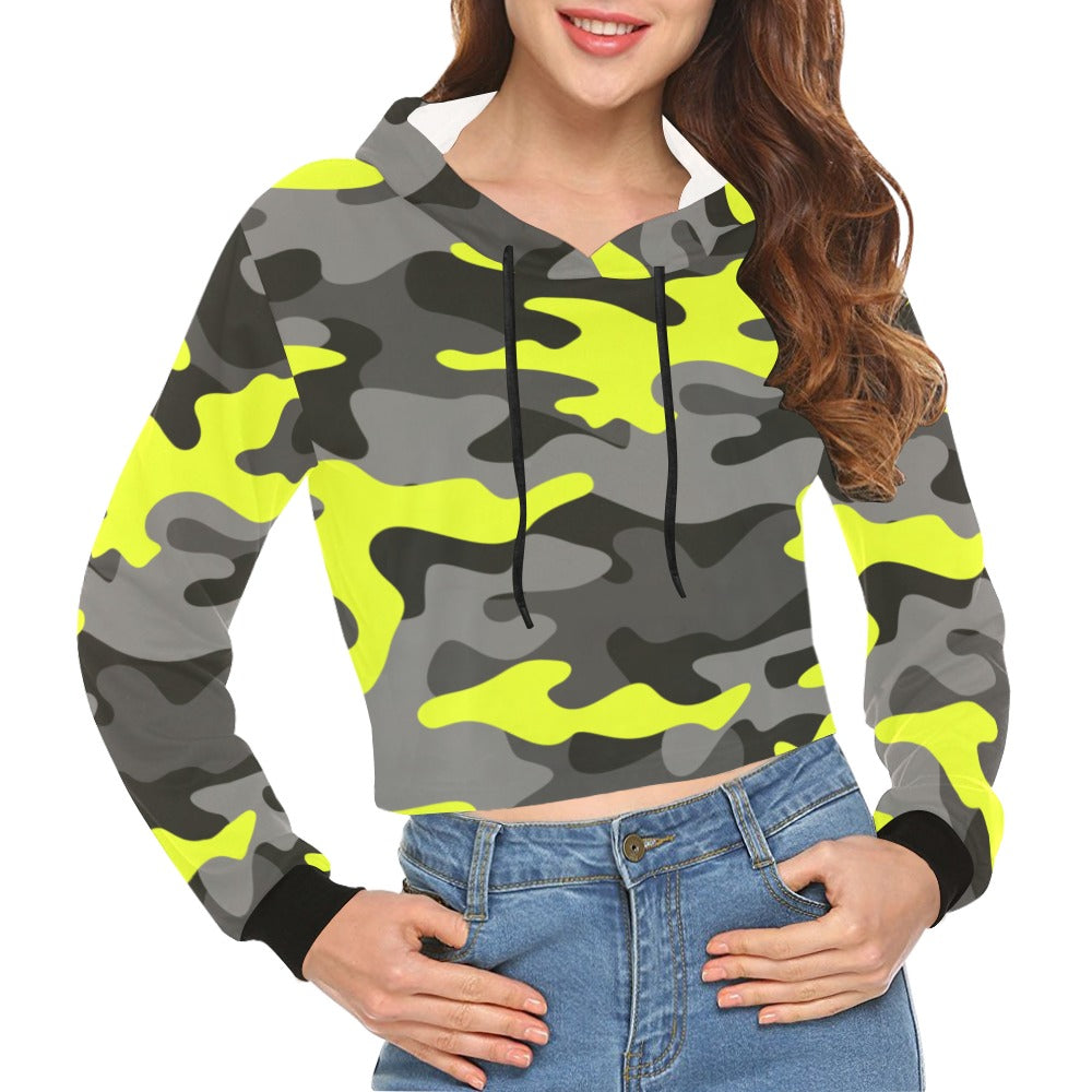 Cropped Camo Hoodie | Regular Fit | Yellow, Black, and Gray Camouflage Camo Colors