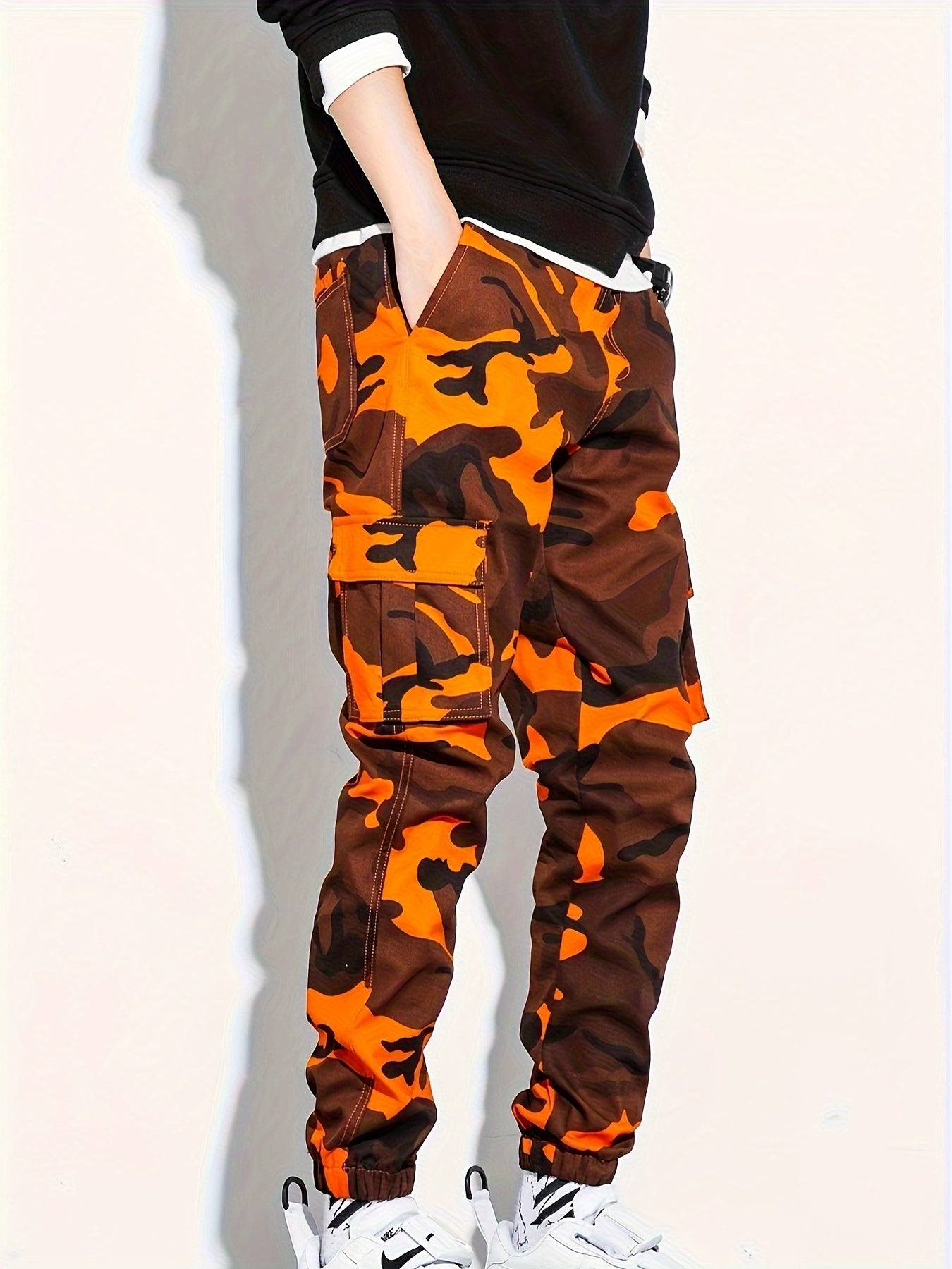 Men's Camo Cargo Cropped Pants With Multi Pockets | Vintage Style Camo Colors