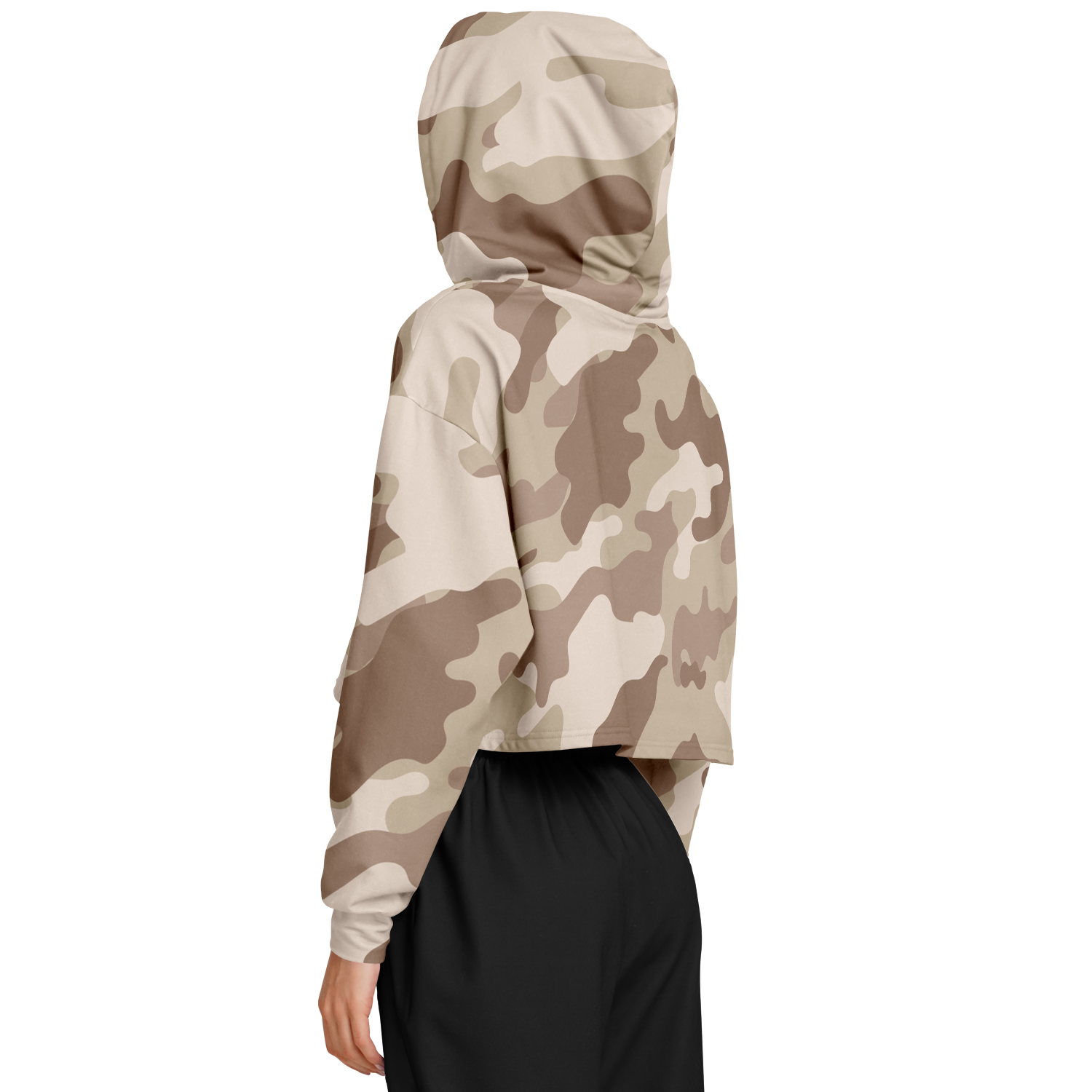 Cropped Hoodie For Women | Brown Desert Camouflage Camo Colors