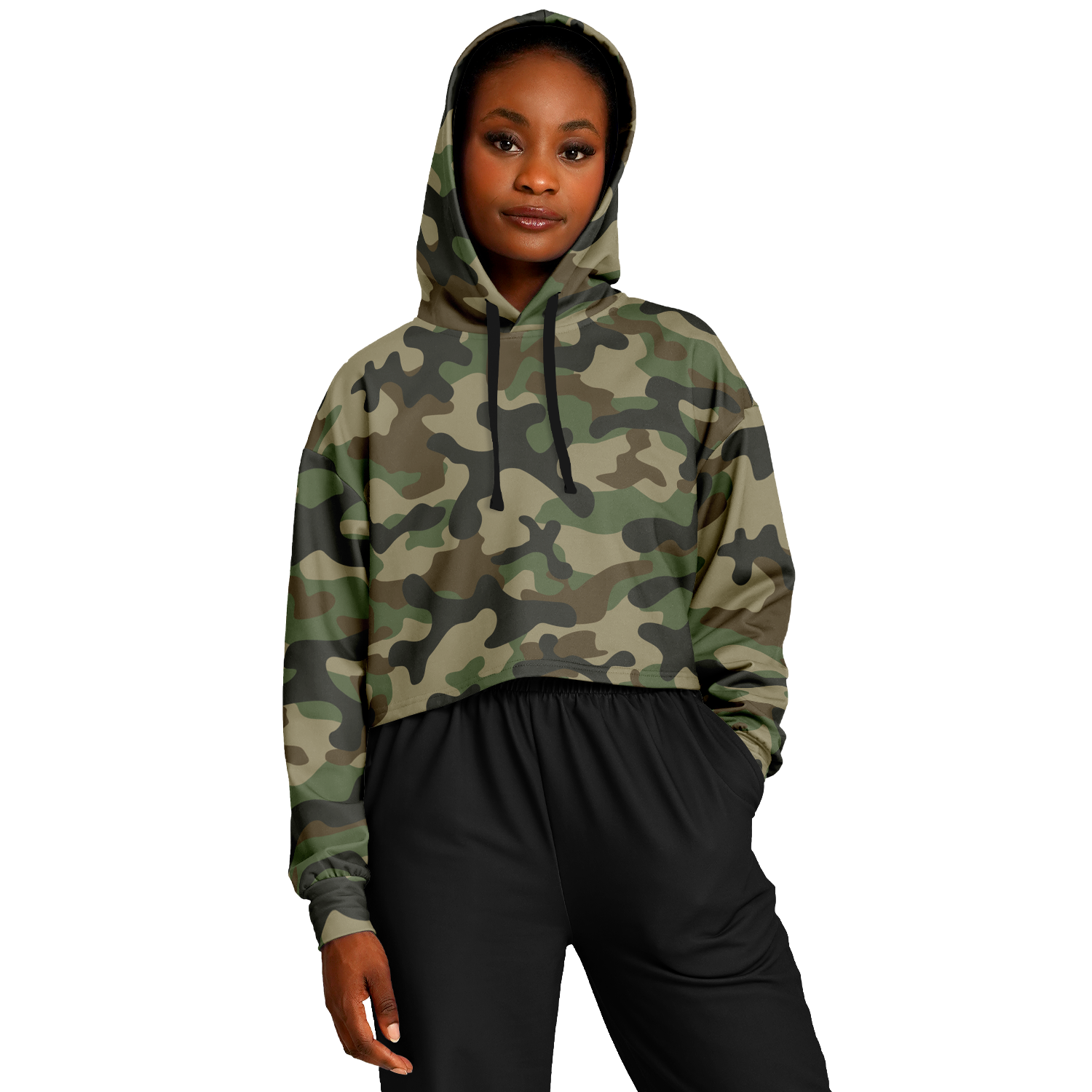 Cropped Hoodie For Women | Military Brown Camouflage Camo Colors