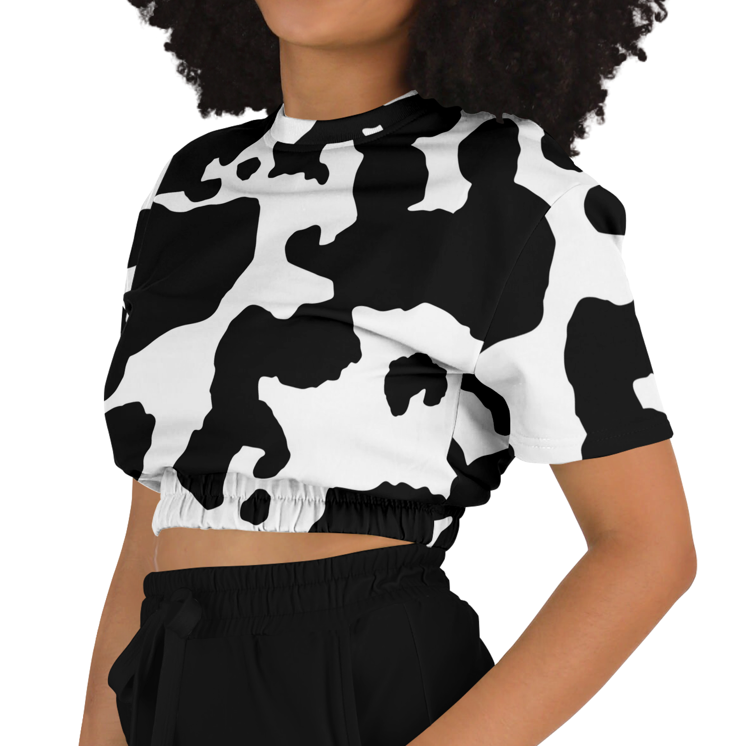 Camo Crop Top Sweatshirt | Black & White Cow Camo Colors