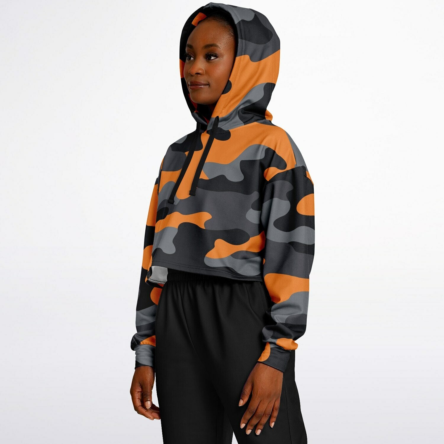 Cropped Hoodie For Women | Orange, Gray & Black Camouflage Camo Colors