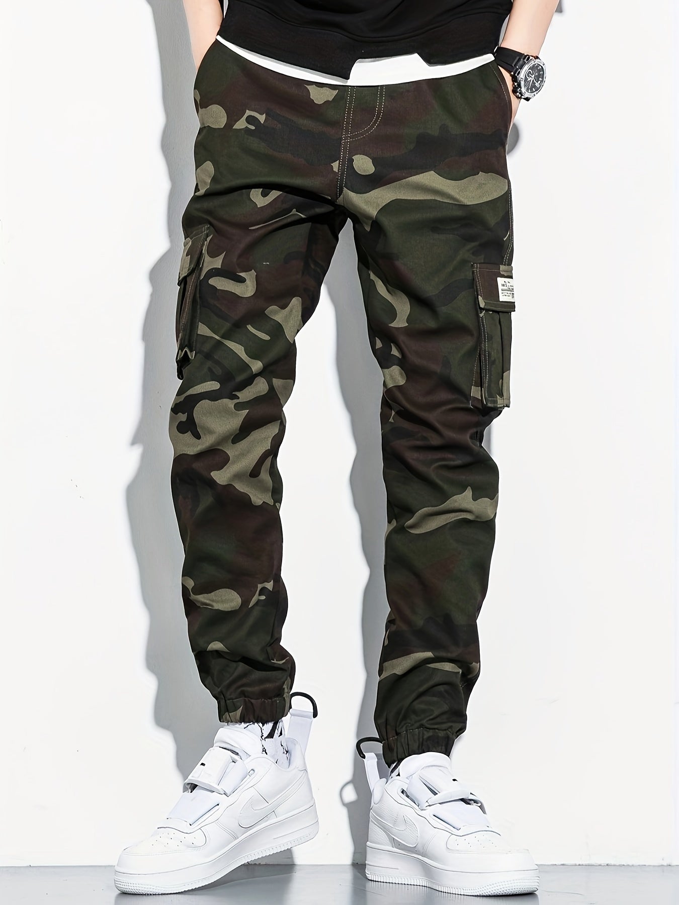 Men's Camo Cargo Cropped Pants With Multi Pockets | Vintage Style Camo Colors