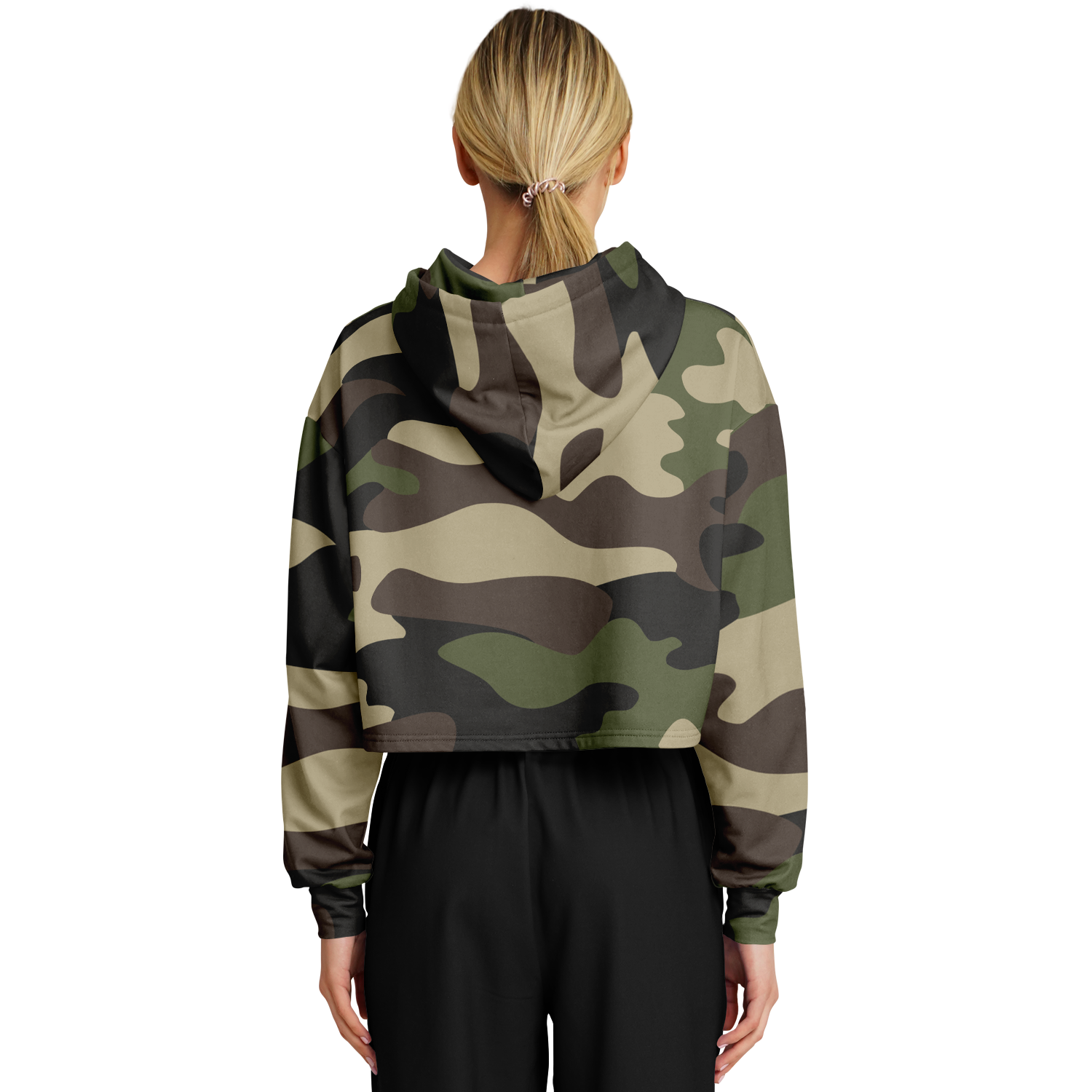 Cropped Hoodie For Women | Classic Green Camo Camo Colors