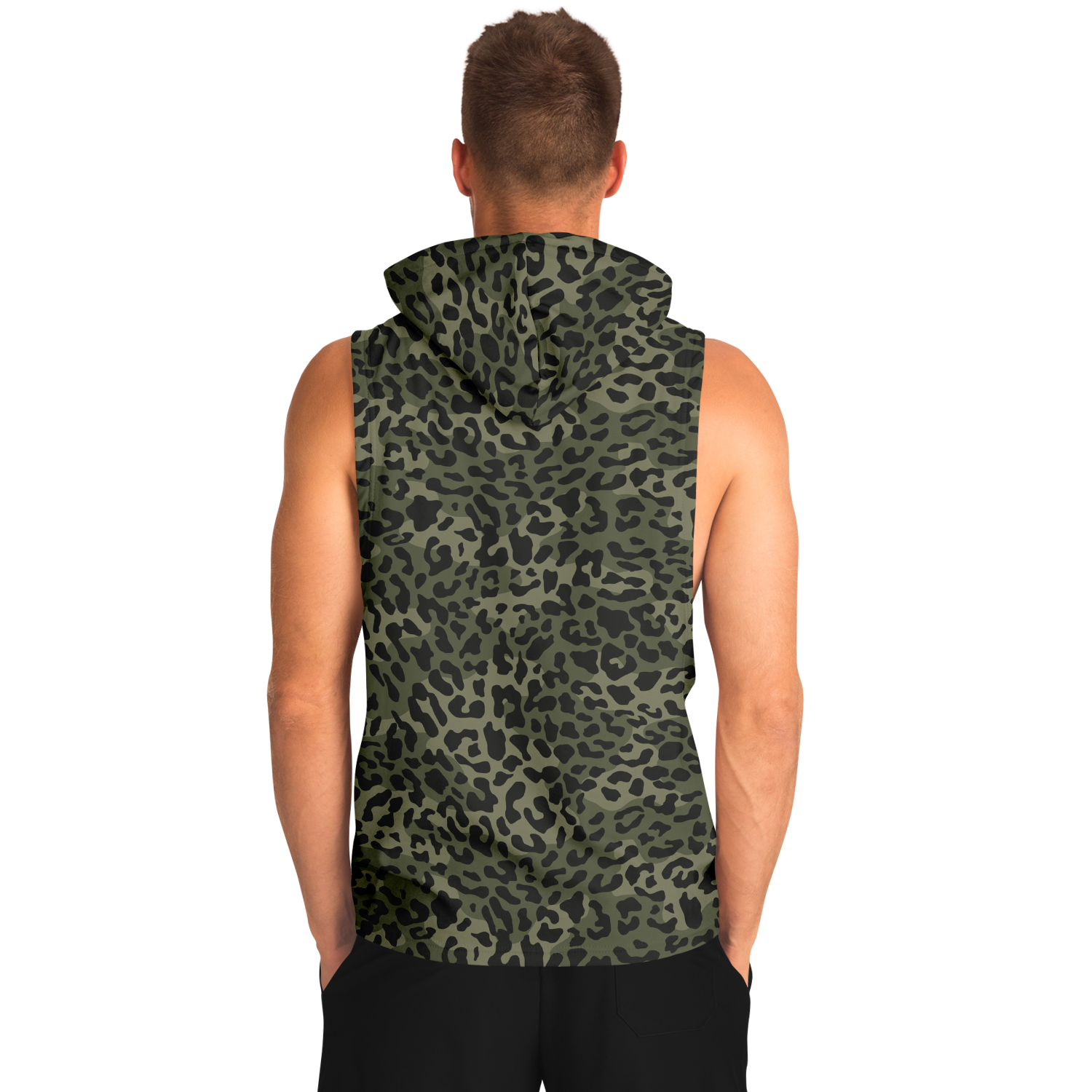 Sleeveless Leopard Hoodie | Shades of Brown and Green | Camo Colors