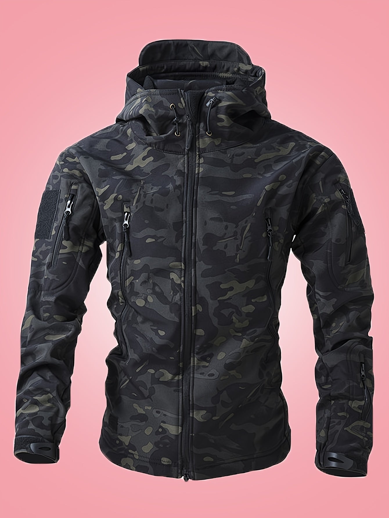 Men's Military Camo Jacket | Hooded Windbreaker with Zippered Pockets, Removable Hood Camo Colors