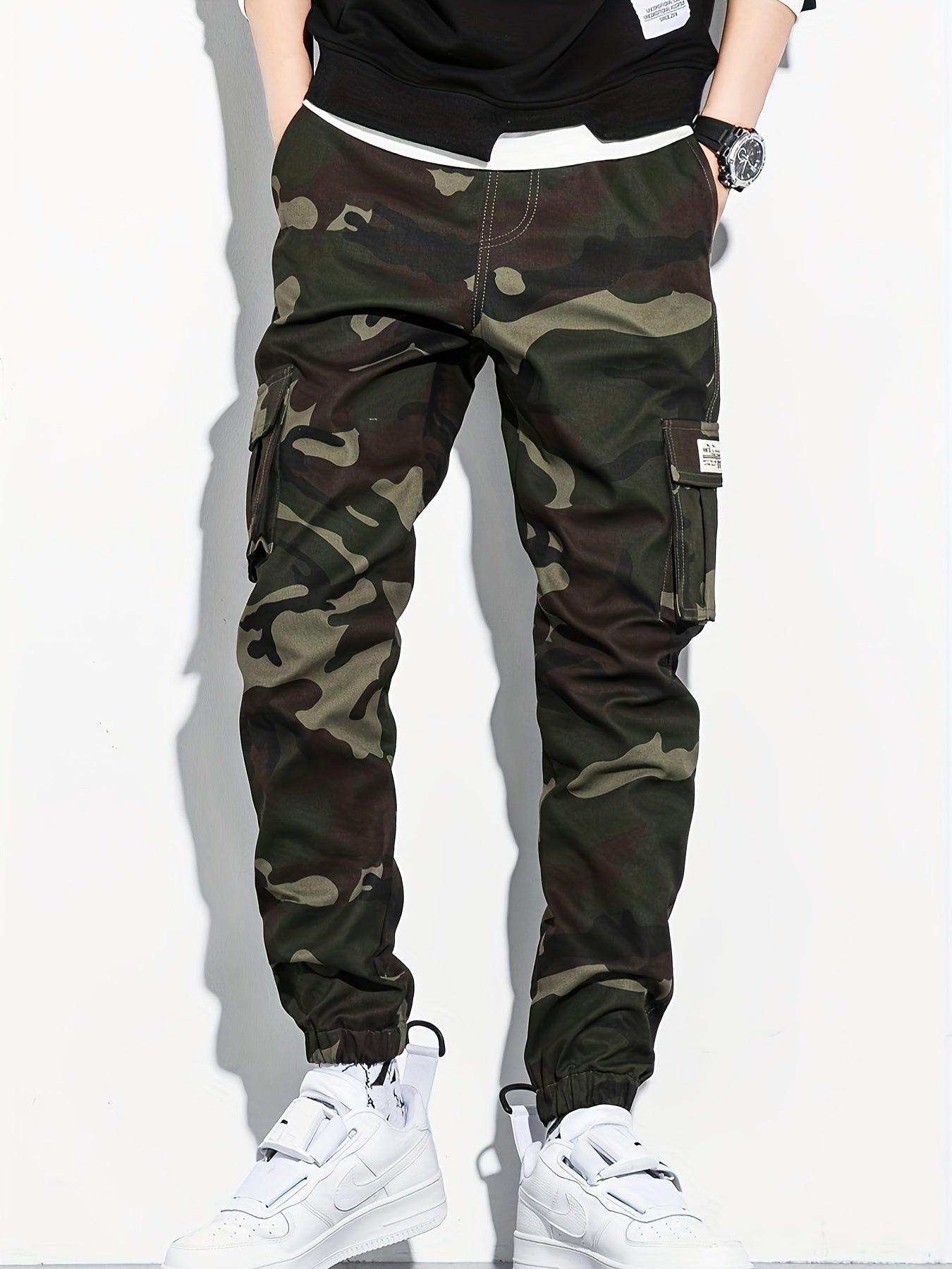 Men's Camo Cargo Cropped Pants With Multi Pockets | Vintage Style Camo Colors