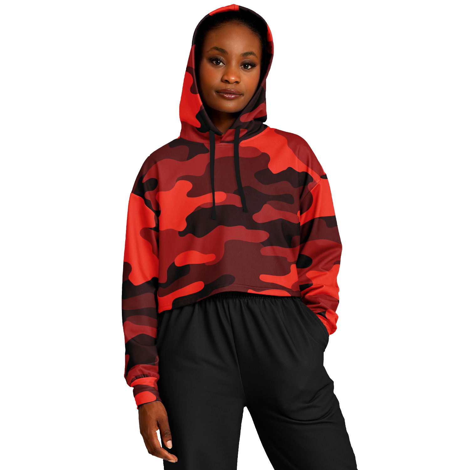 Shop Cropped Hoodie For Women Scarlet Red Black