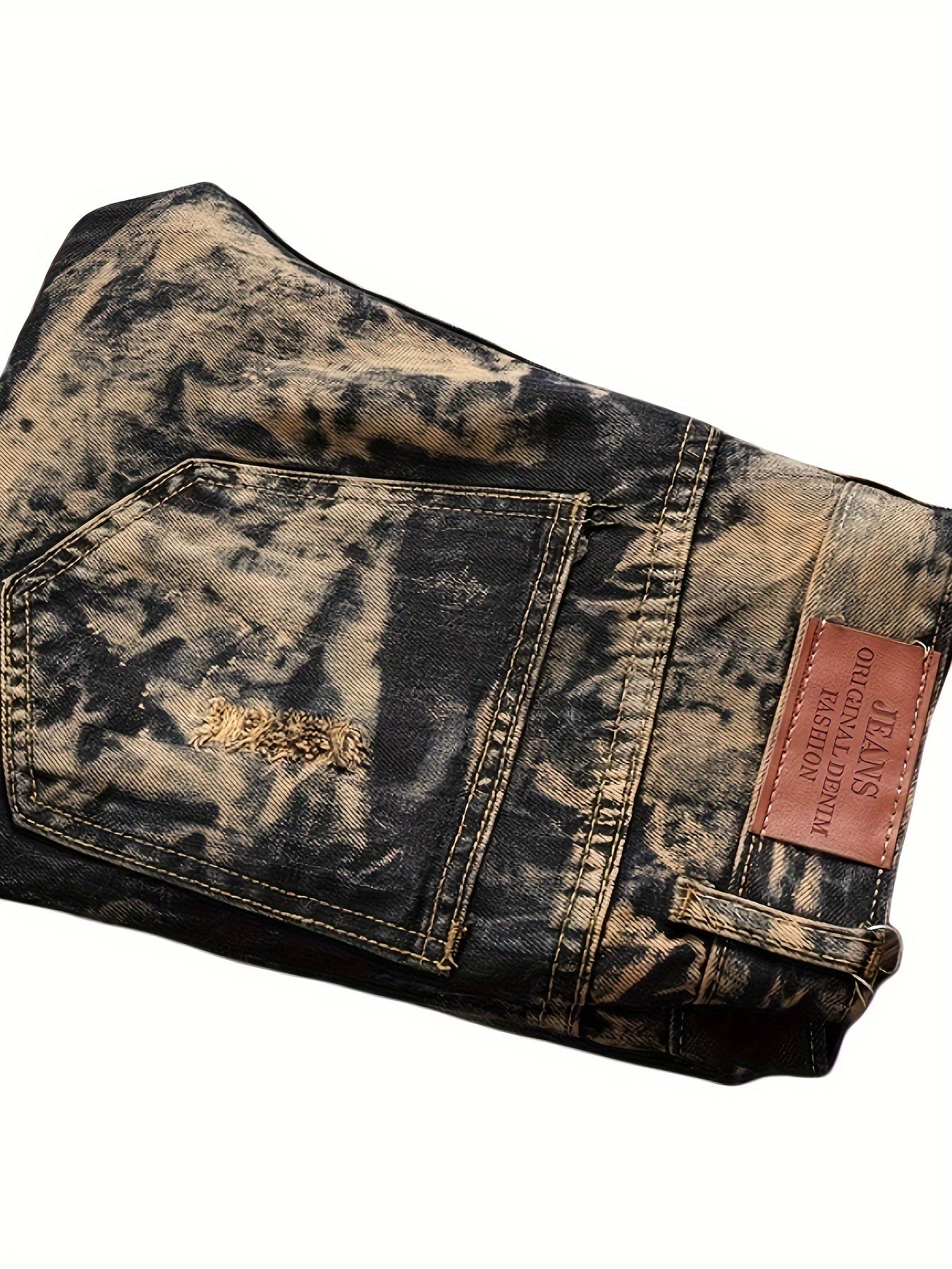 Men's Street Style Embroidered Jeans: Regular Fit, Non-Stretch Denim Camo Colors