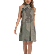 Flared Camo Dress | Halter Neck | Dirty Brown Camouflage Camo Colors