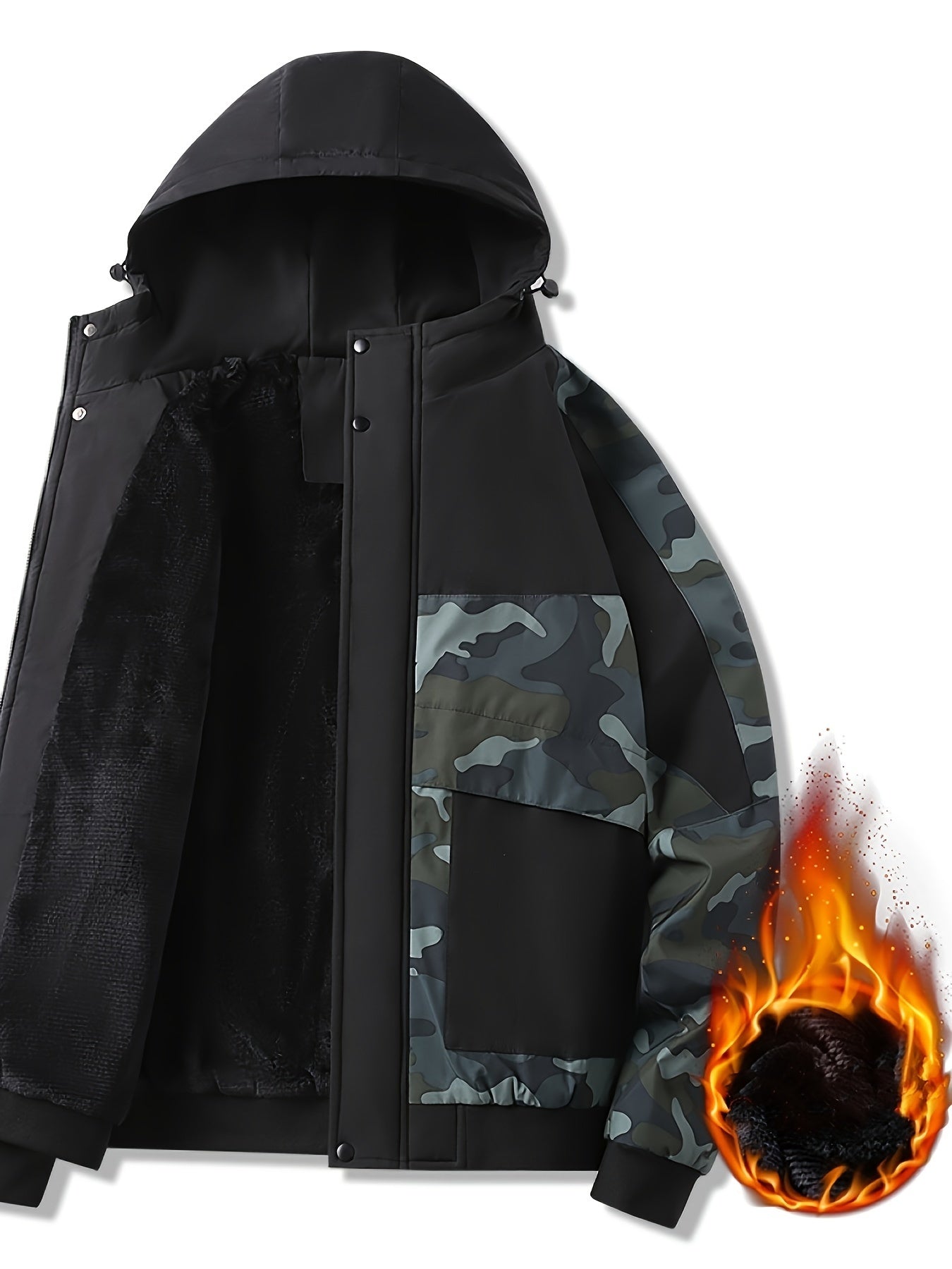 Camo Graphic Fleece Jacket | Men's Casual Hooded Winter Coat Camo Colors