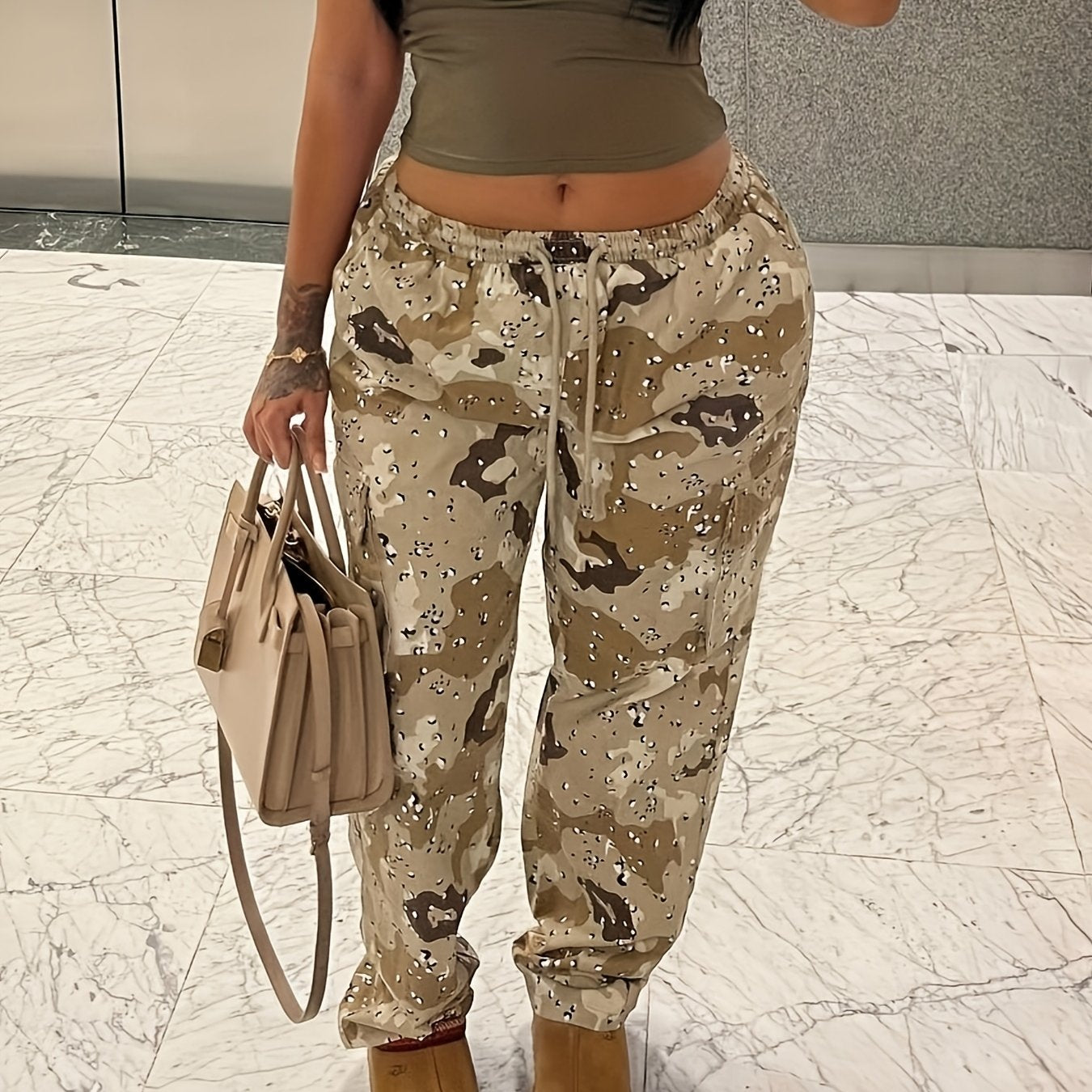 Y2K Style US Marines Pattern Drawstring Cargo Pants | Camo Colors