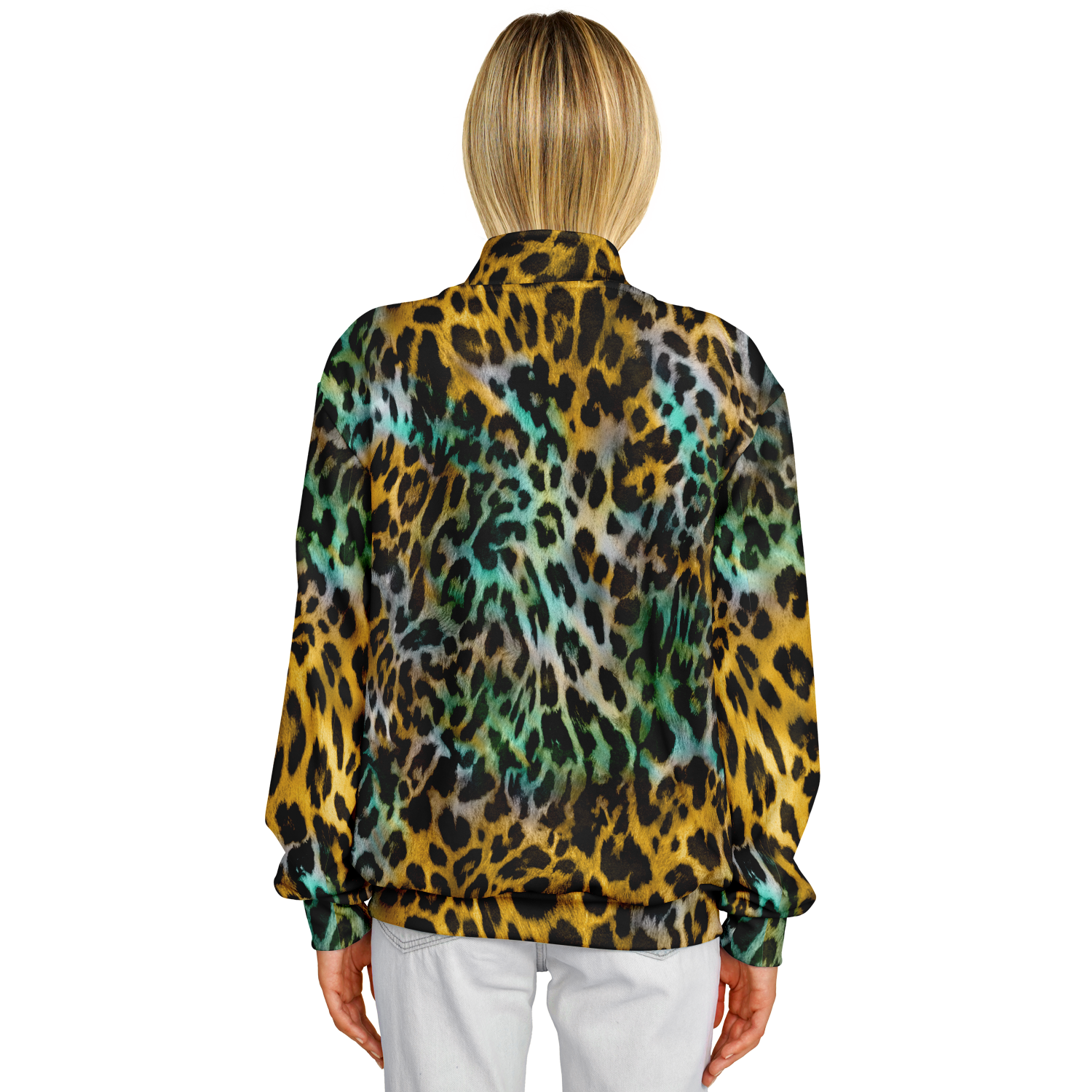 Baseball Jacket in Yellow and Blue Leopard Print Camo Colors