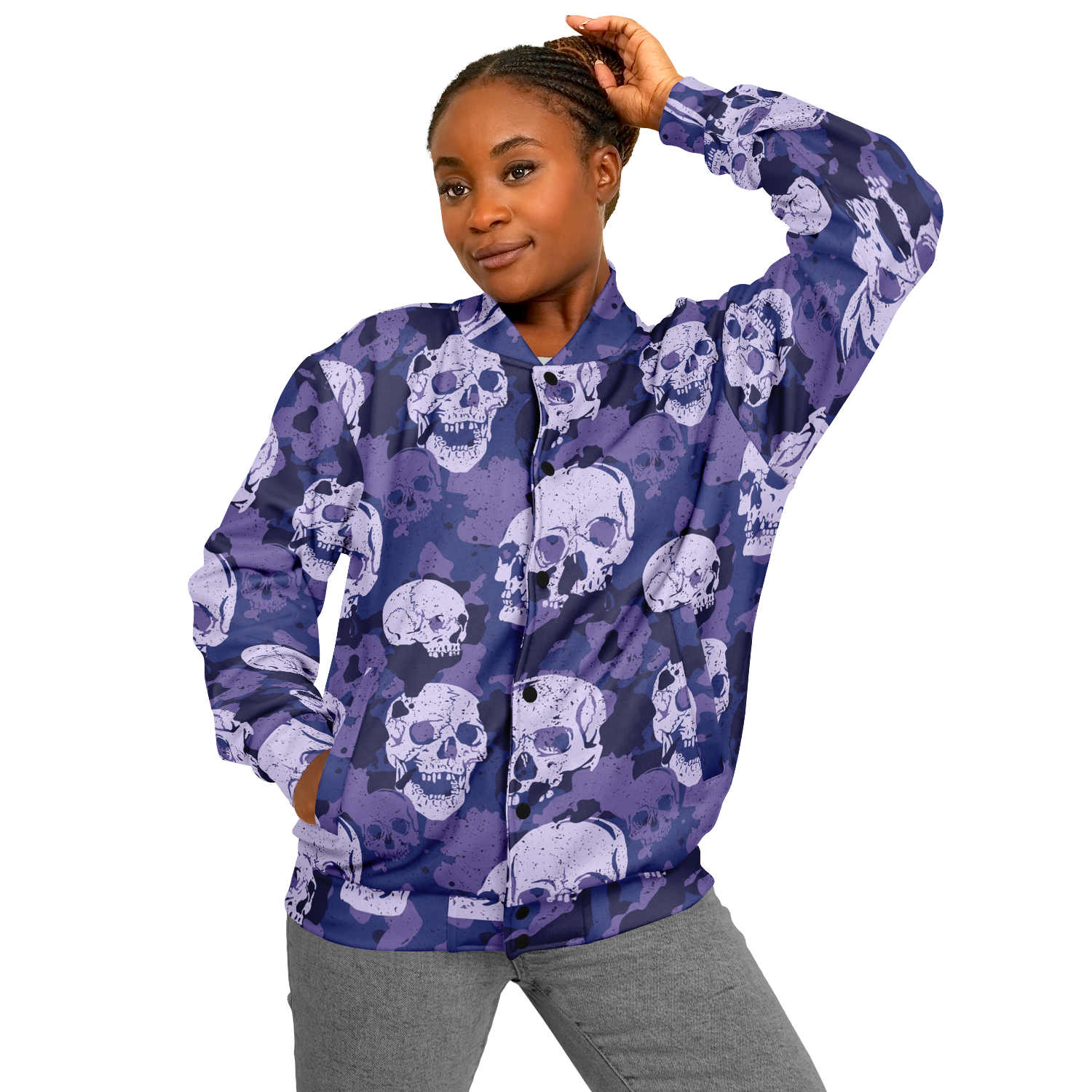 Skulls Jacket | Blue Camo Inspired Baseball Style Coat Camo Colors