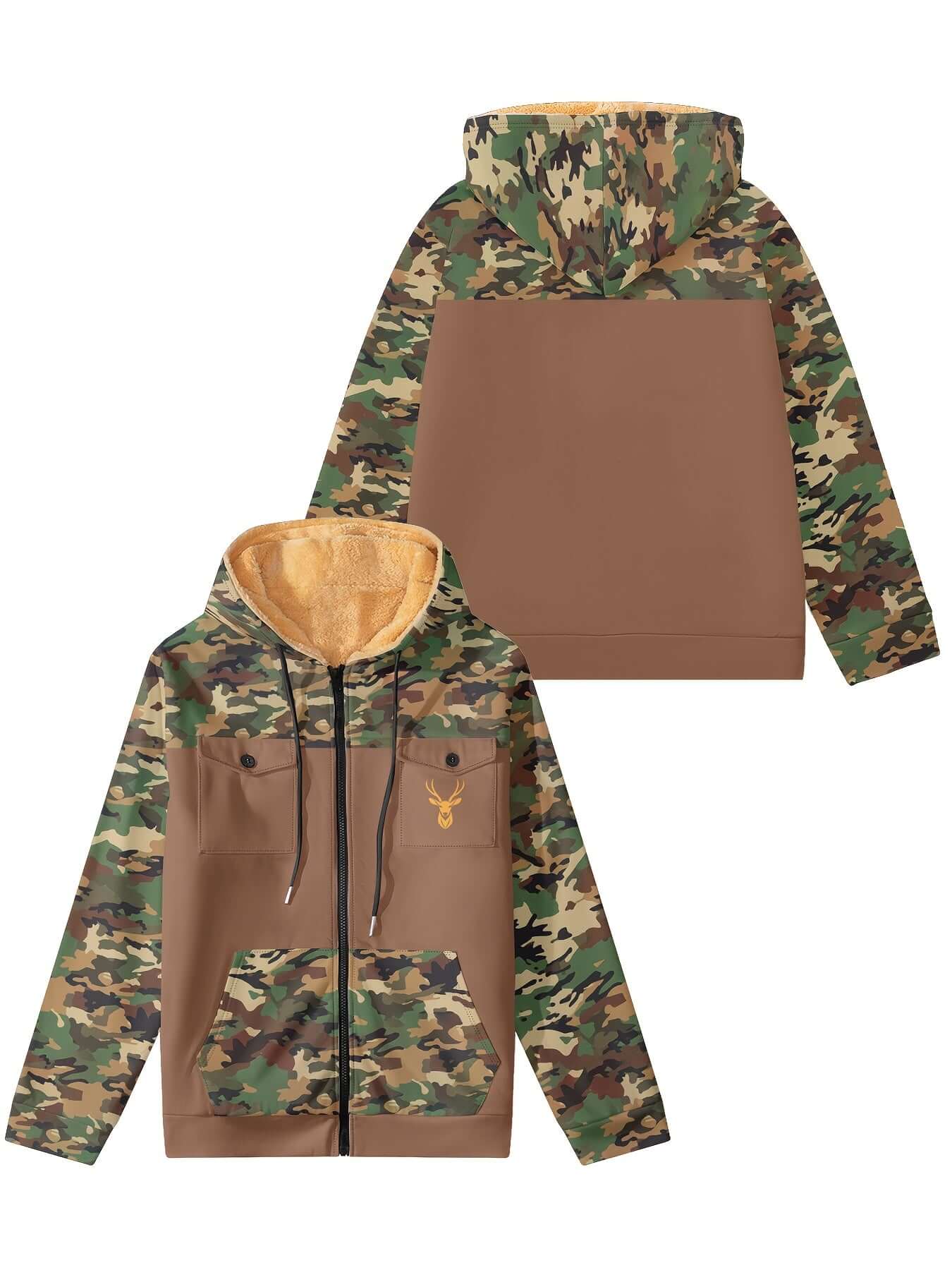 Camo Fleece-Lined Hooded Jacket | Zip-Up Winter Coat Camo Colors