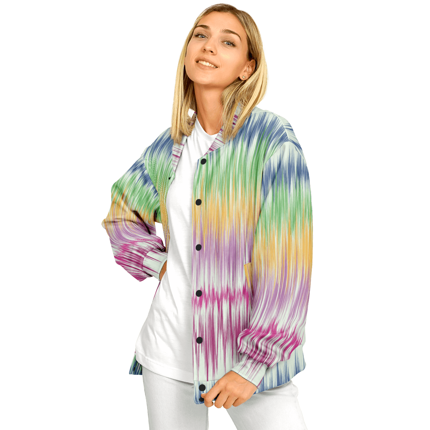 Baseball Jacket in Washed Digital Watercolor | Boho Camouflage Camo Colors