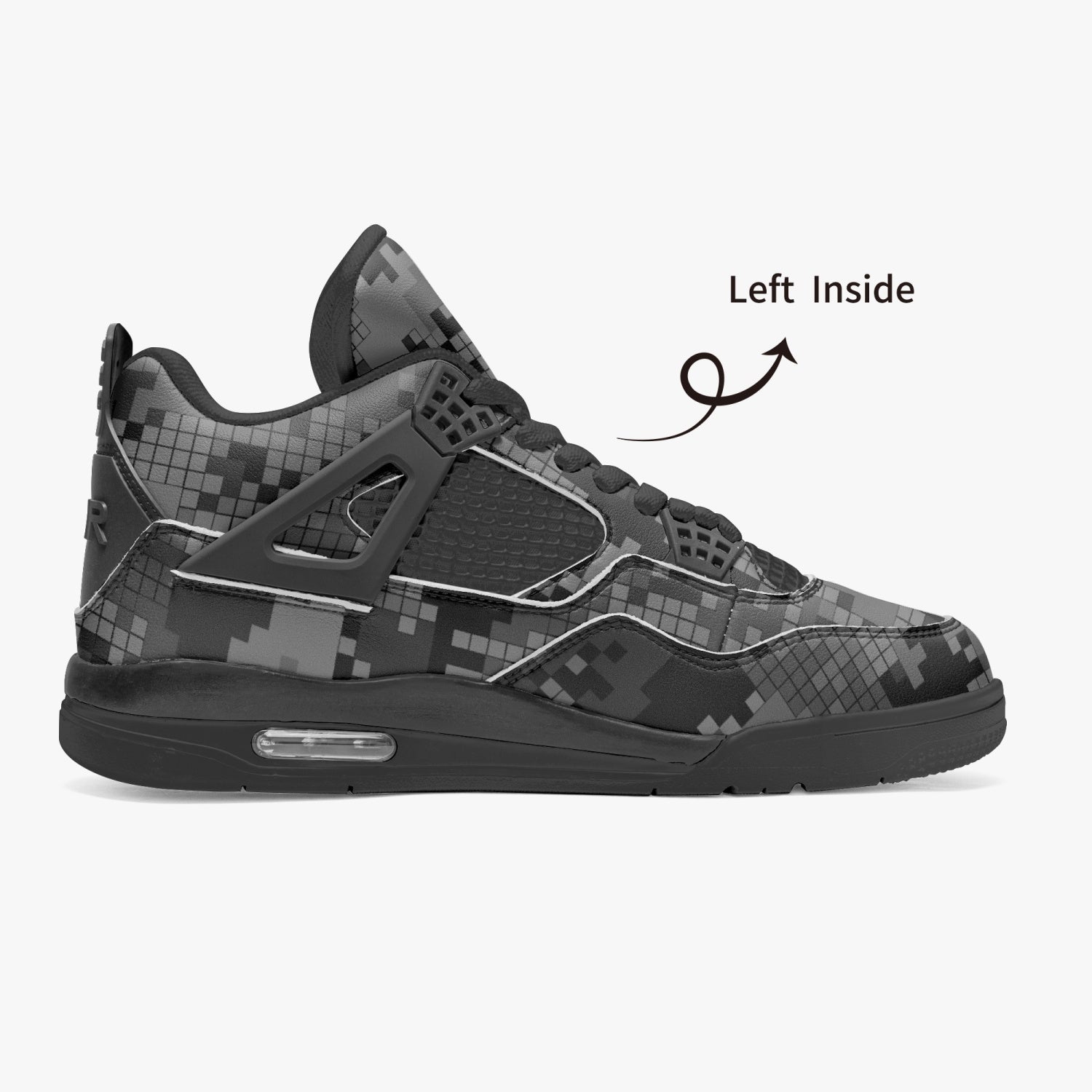 Gray Camo Jordans AJ4 | Digital Monochrome | Black Sole Camo Colors
