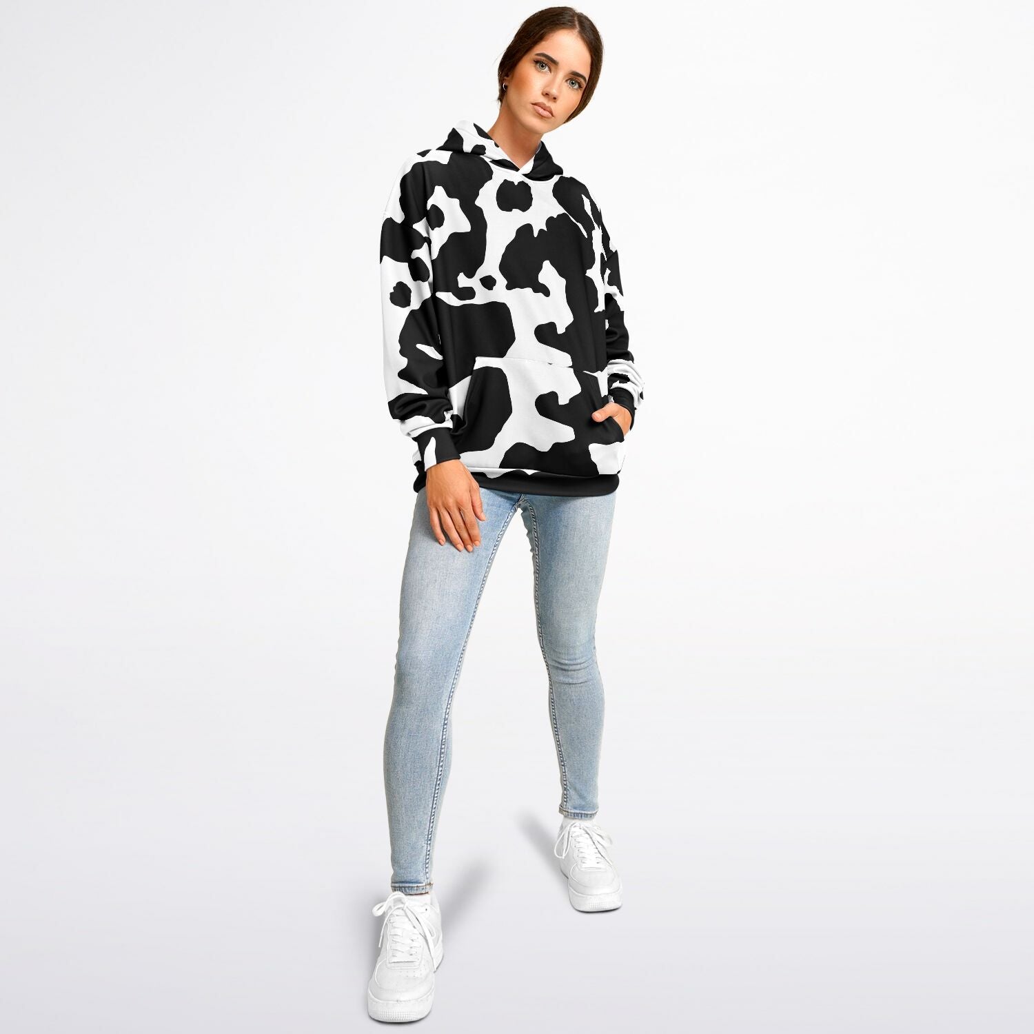 Oversized Hoodie in Black and White Cow Print | Camo Colors