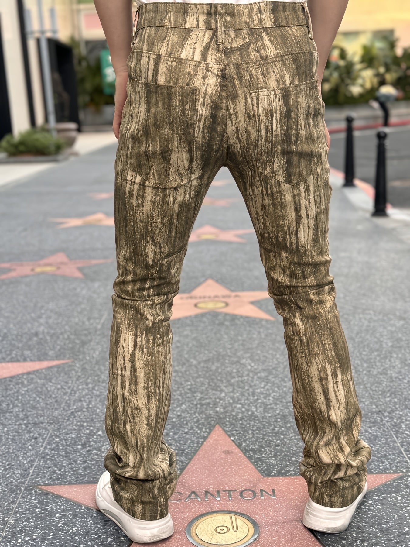 Men's Stretch Denim Flared Pants with 3D Digital Print Camo Colors