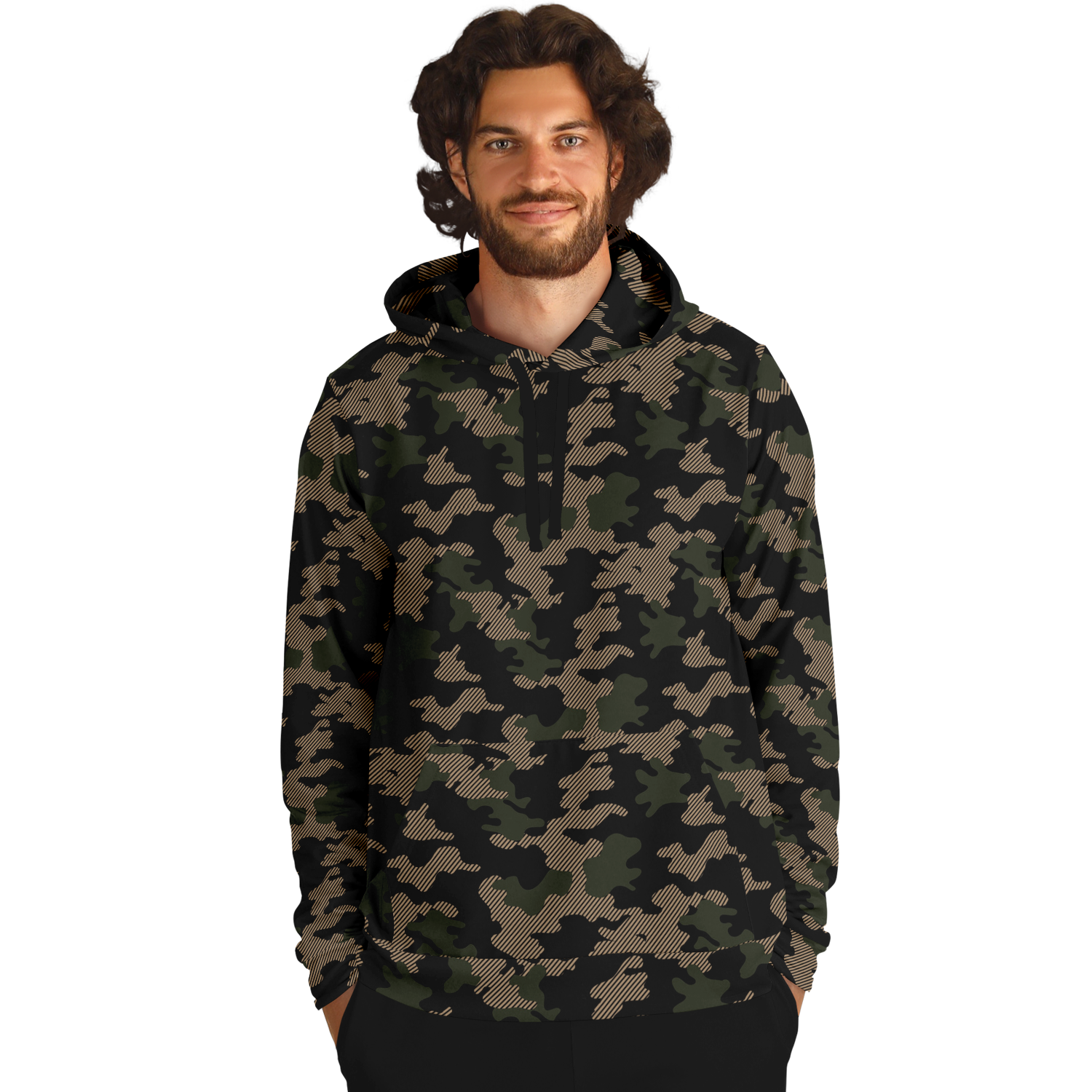 Military Green Camouflage Hoodie | Dark Jungle & Black Camo Colors