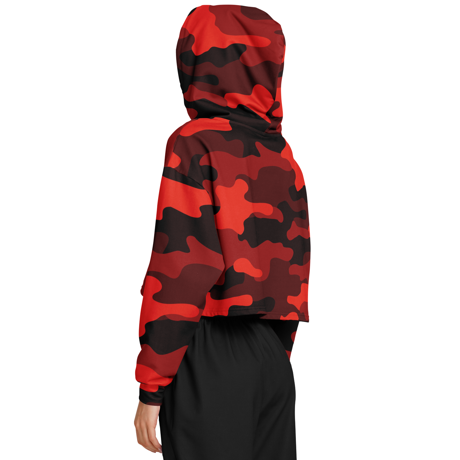 Cropped Hoodie For Women | Scarlet Red & Black Camouflage Camo Colors