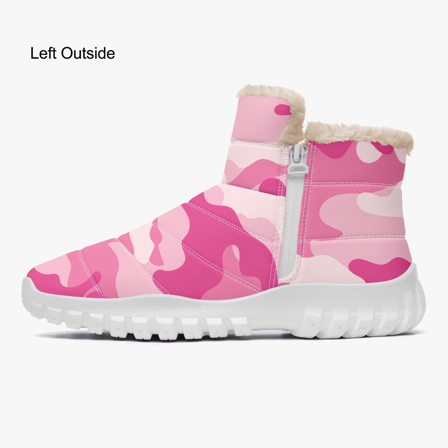 Camo Boots | Cotton-pad Fur Zipper Up | Lavender Pink Camo Colors