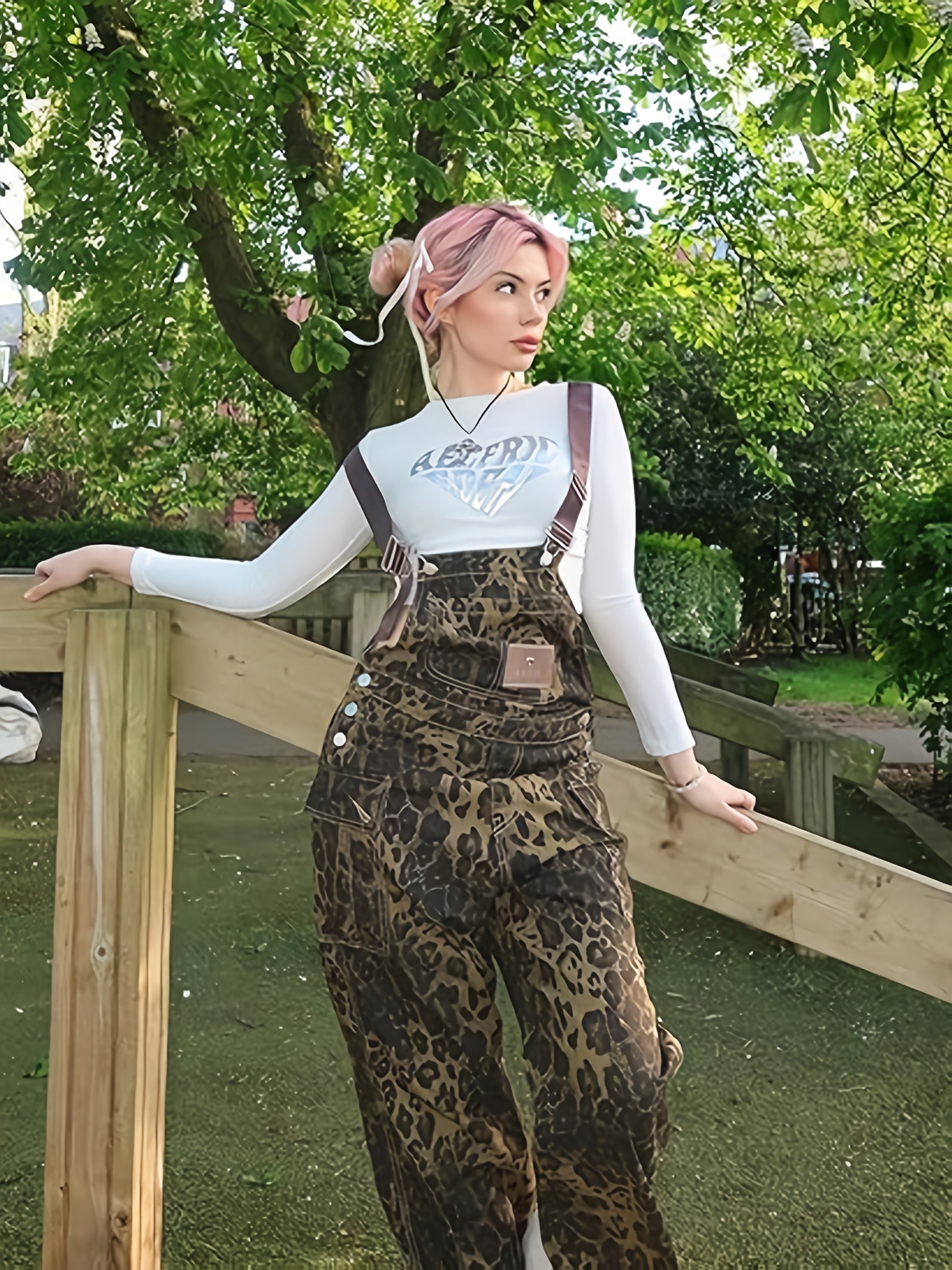 Women's Vintage Y2K Leopard Print Jumpsuit Camo Colors