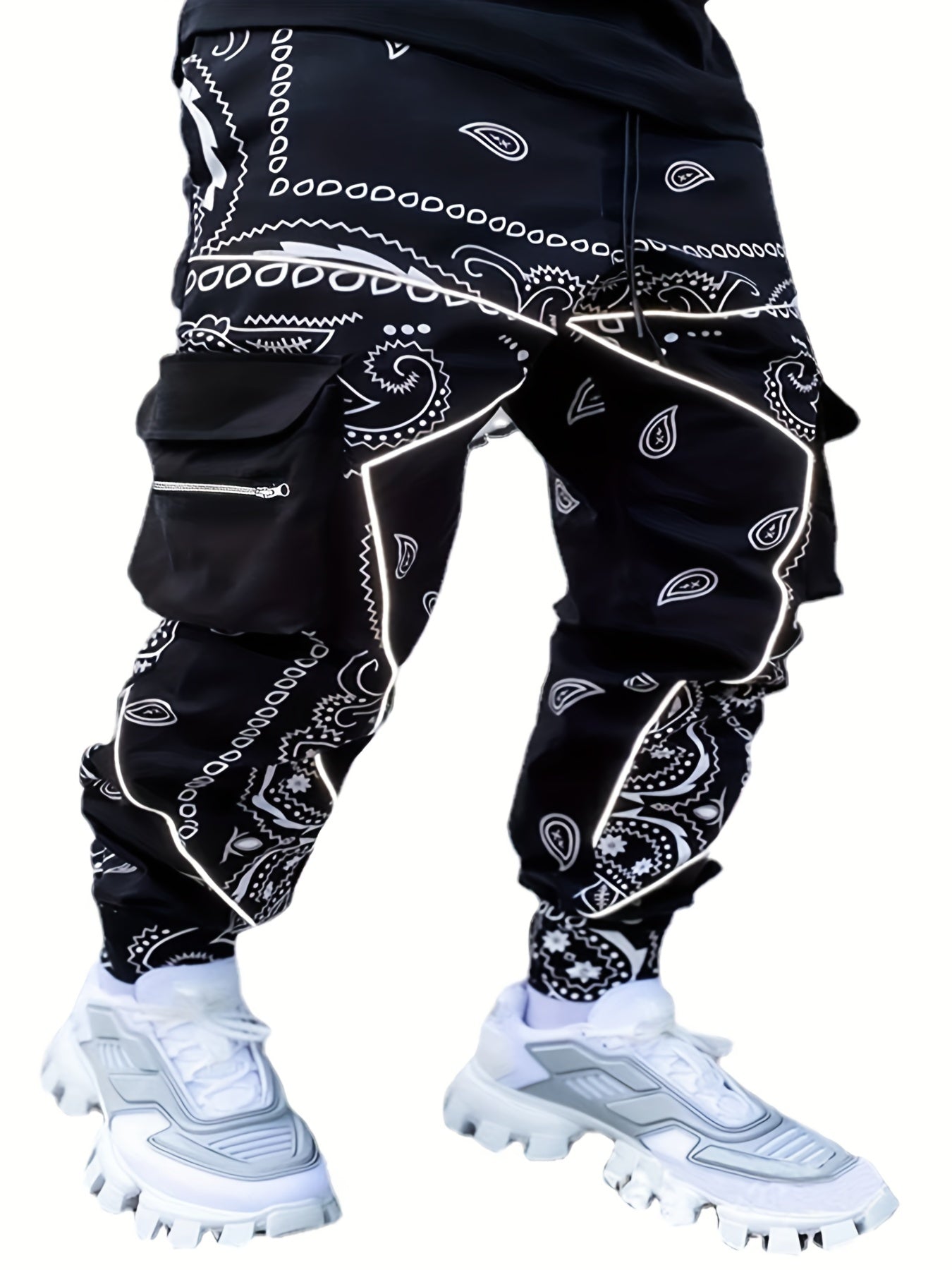 Men's Harem Work Pants: Large Size, Cashew Flower, Loose Fit Camo Colors