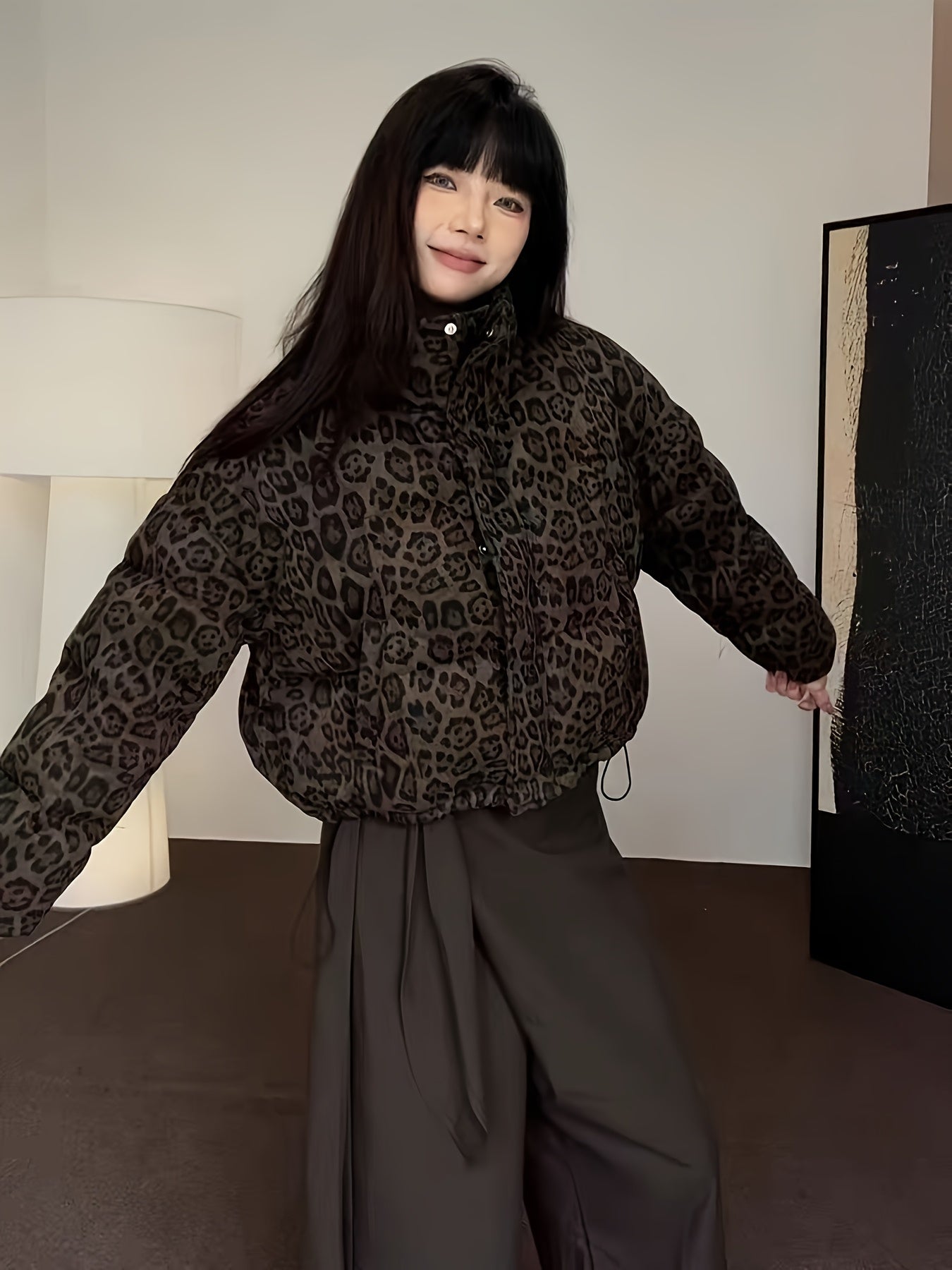 Chic Leopard Print Puffer Jacket for Women | Camo Colors