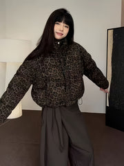 Chic Leopard Print Puffer Jacket for Women | Camo Colors