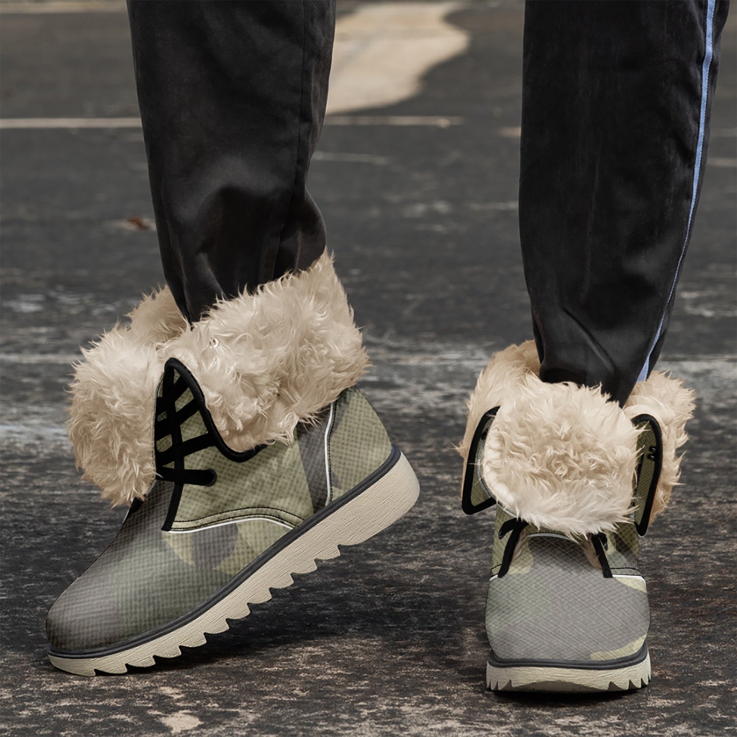 Camo Boots | Green Fabric Cotton-Pad Fur Lining Camo Colors