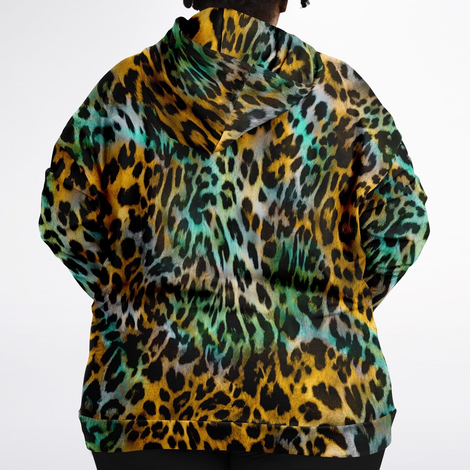 Plus-size Hoodie in Yellow & Blue Abstract Leopard Print | Camo Colors