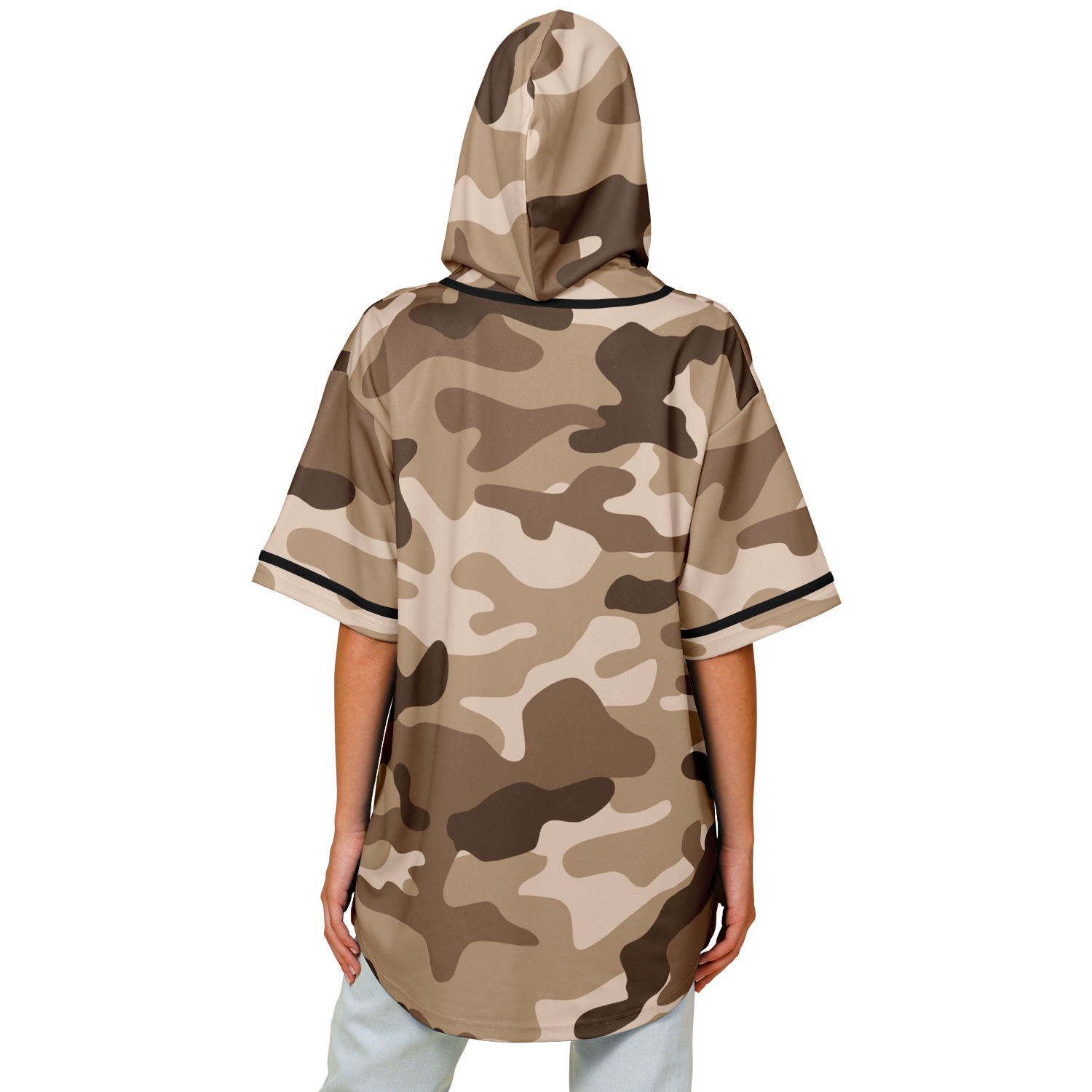Hooded Baseball Jersey | Brown Military Camo Print | Camo Colors
