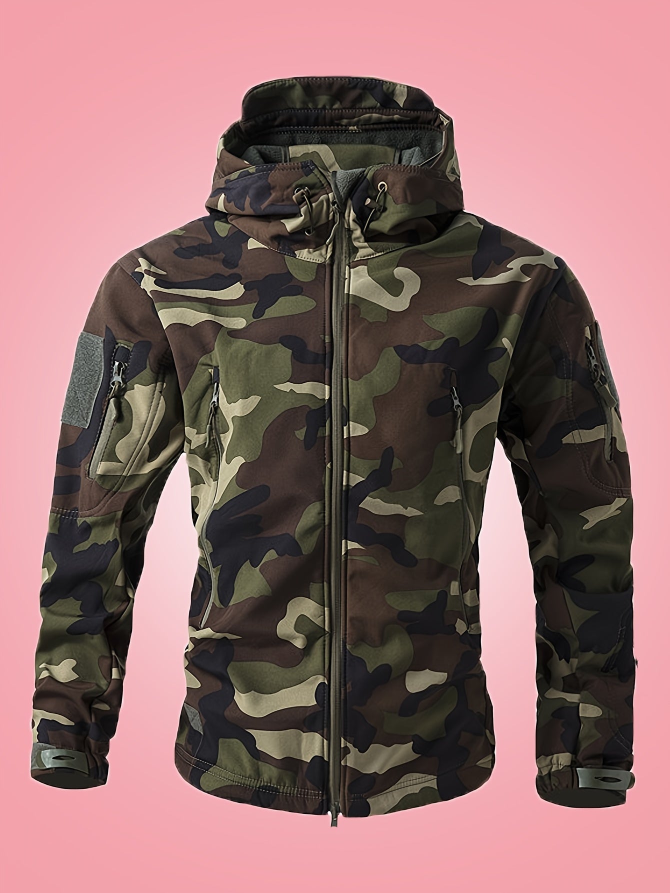 Men's Military Camo Jacket | Hooded Windbreaker with Zippered Pockets, Removable Hood Camo Colors