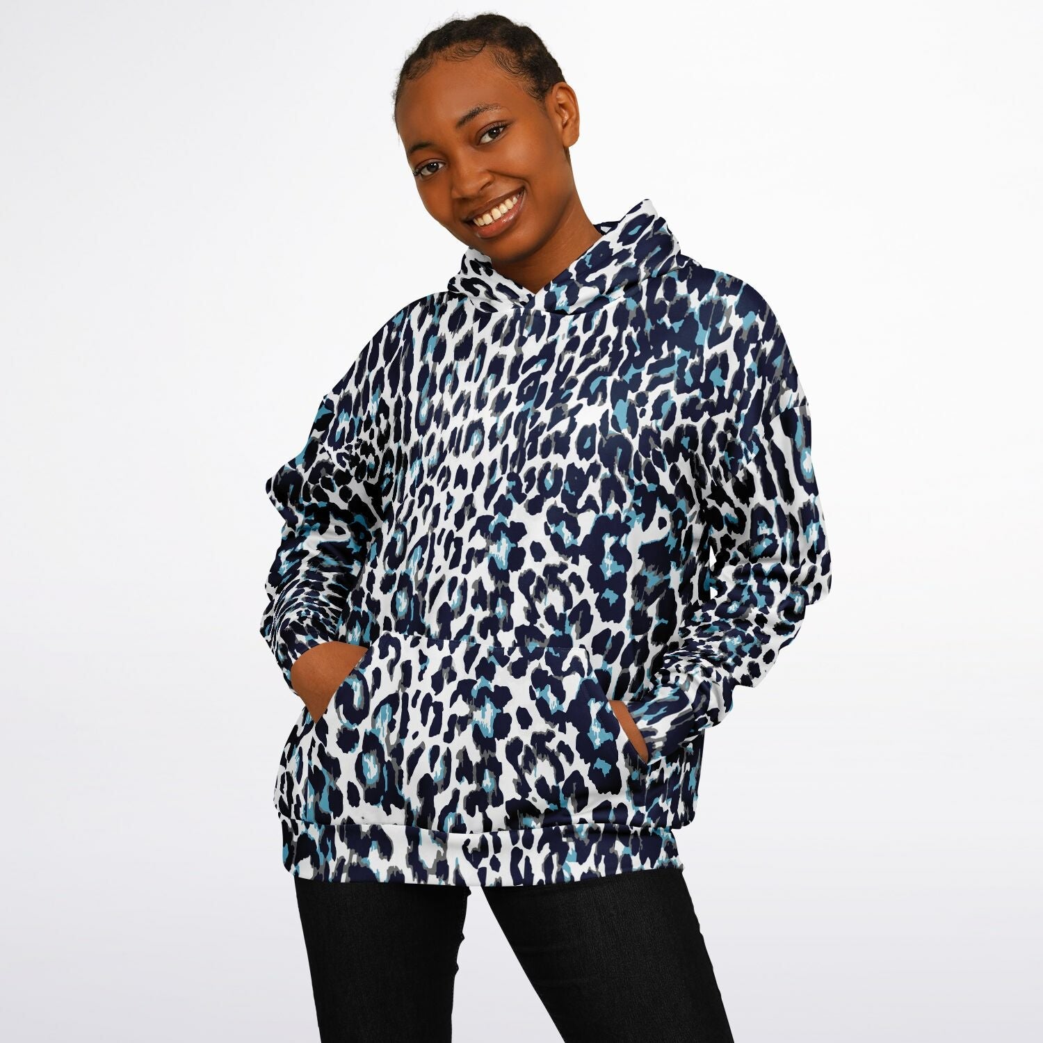 Oversized Leopard Hoodie – Blue and White | Camo Colors