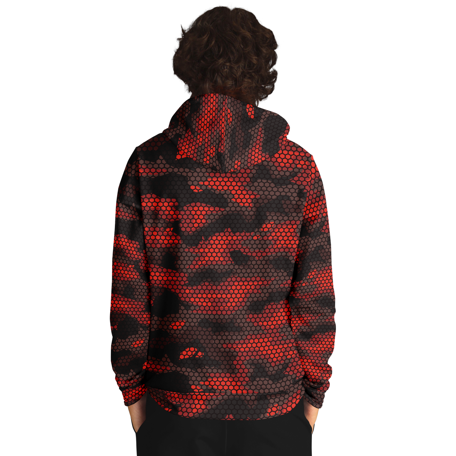 Red Camo Hoodie | Geometric Hive Camouflage Pattern Camo Colors