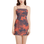 Camo Mini Dress | Spaghetti Strap | Orange and Blue Digital Camo Colors