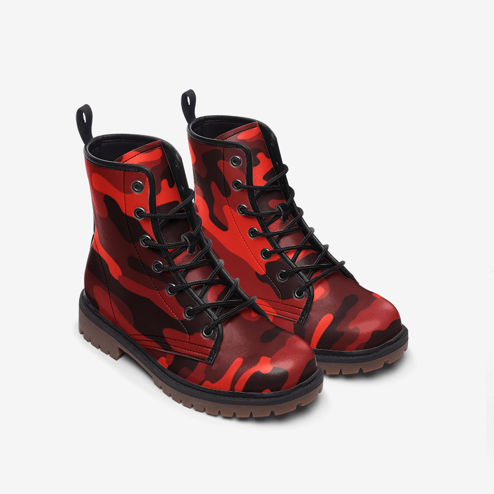 Camo Boots | Leather Camouflage in Scarlet Red and Black Camo Colors