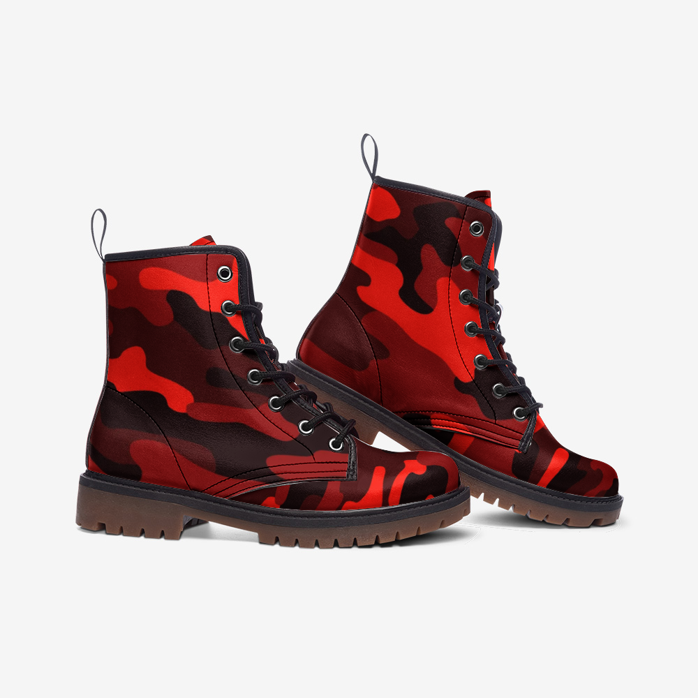 Camo Boots | Leather Camouflage in Scarlet Red and Black Camo Colors