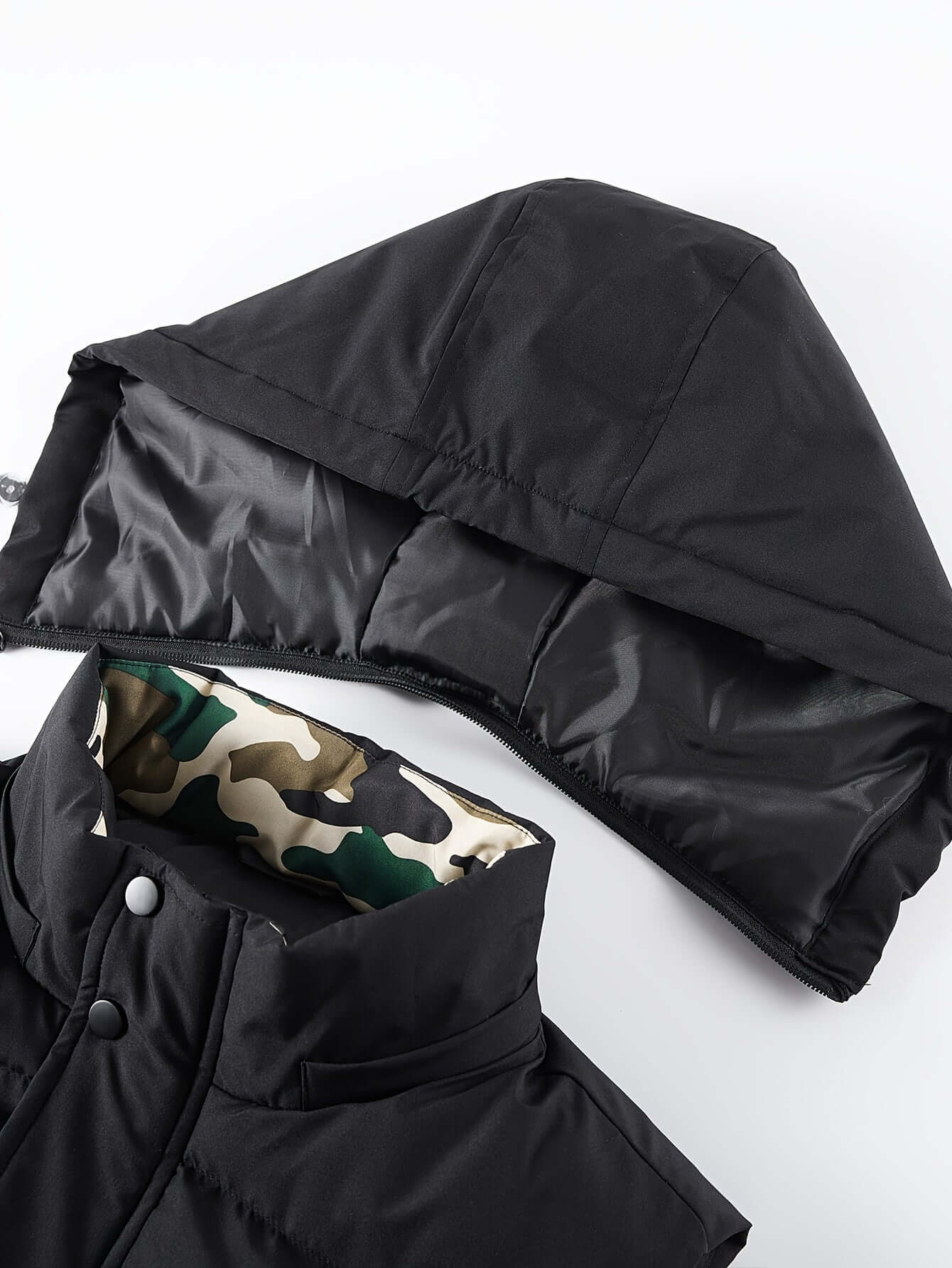 Men's Fleece-Lined Hooded Vest | Stylish Black and Camo Collar Camo Colors