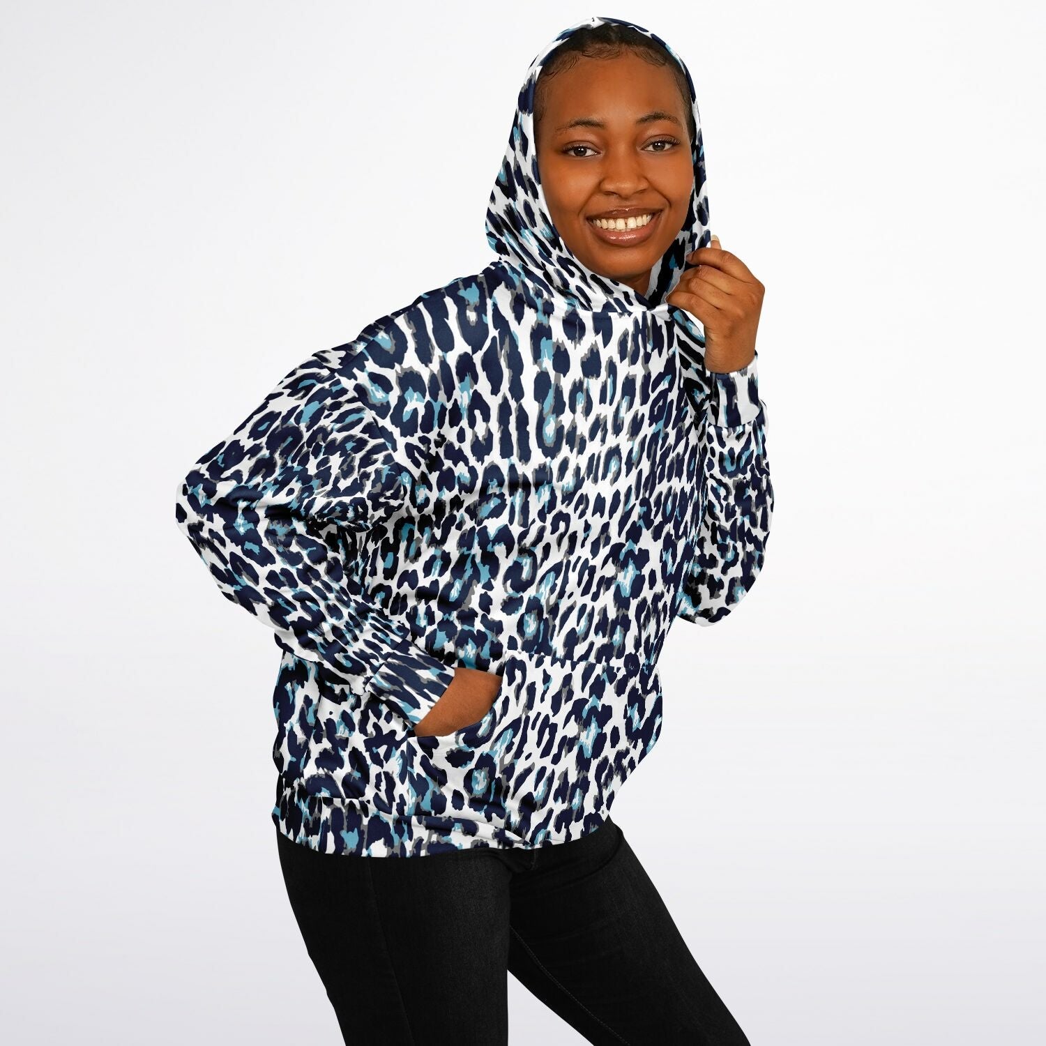 Oversized Leopard Hoodie – Blue and White | Camo Colors