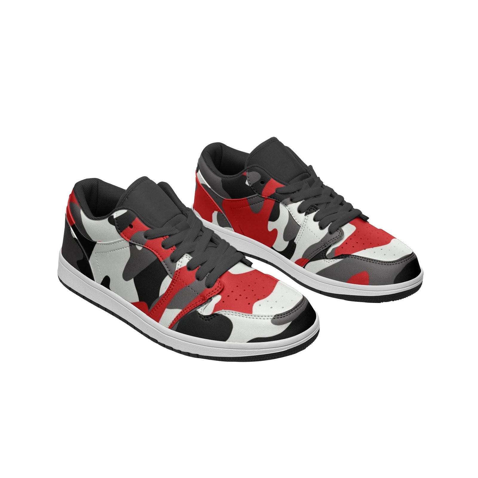 Camo Low Top Leather Sneakers | Red, Black, & White Camo Colors