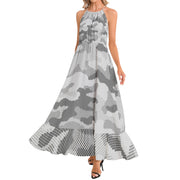 Camo Maxi Dress | Digital Gray | Ruffle Hem Camo Colors