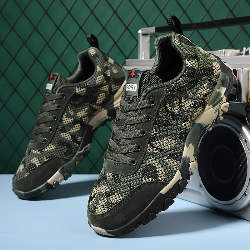 Men's Camouflage Lace-Up Sneakers, Non-Slip and Durable Camo Colors