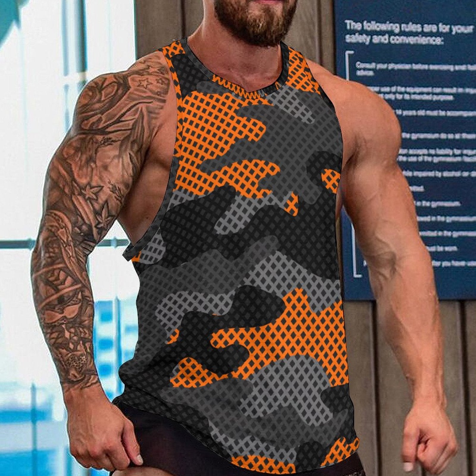 Camo Tank Top | Black & Orange Pixel Camouflage Camo Colors